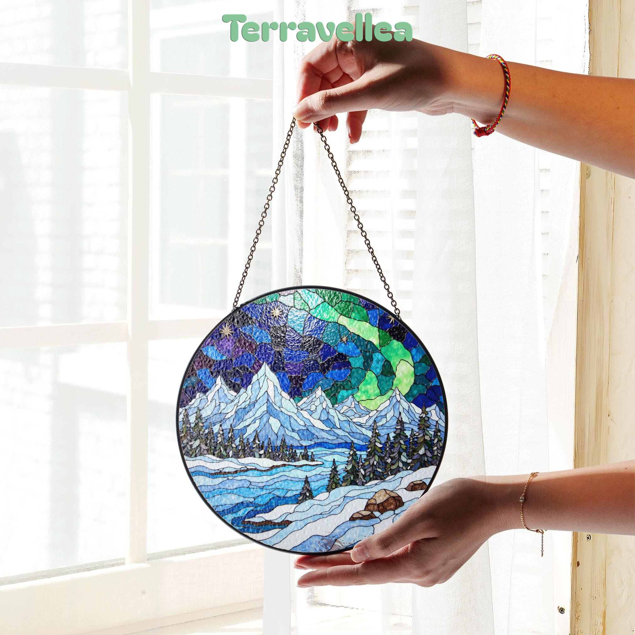 Mountain Landscape Suncatcher Stained Glass Window Hanging Gift for Nature Lovers - image 3