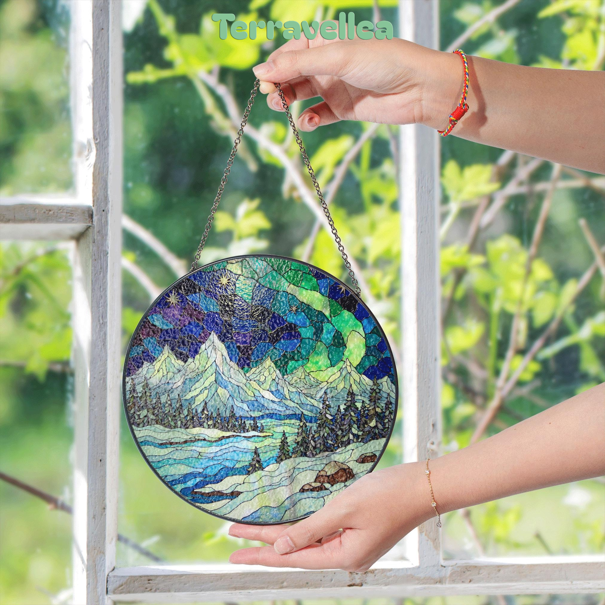 Mountain Landscape Suncatcher Stained Glass Window Hanging Gift for Nature Lovers - image 5