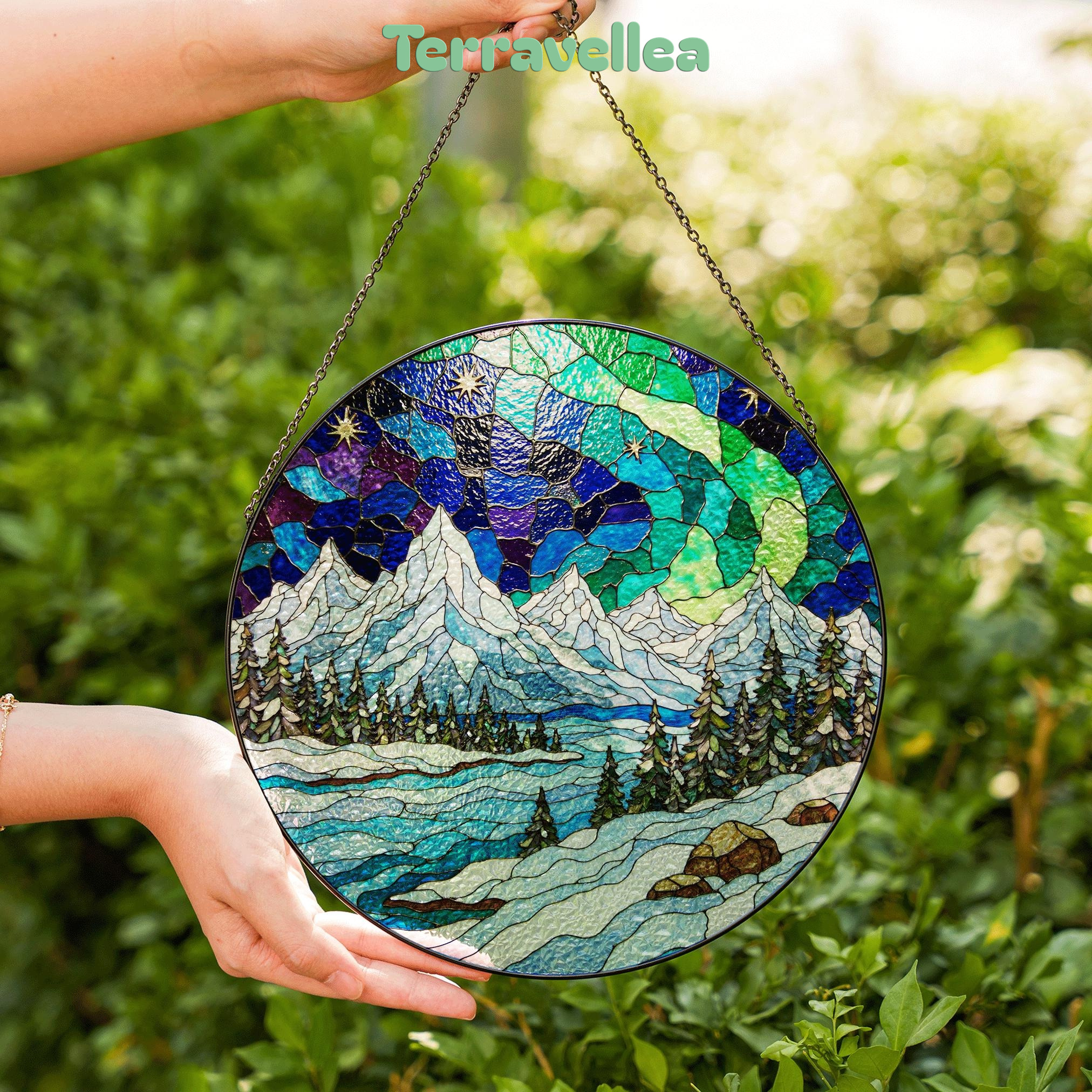 Mountain Landscape Suncatcher Stained Glass Window Hanging Gift for Nature Lovers - image 6