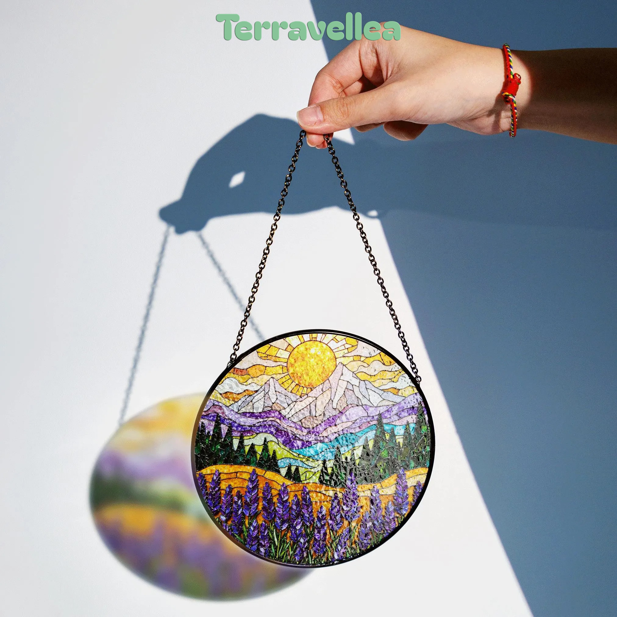 Mountain Sun Suncatcher Stained Glass Window Hanging Gift for Nature Lovers - image 2
