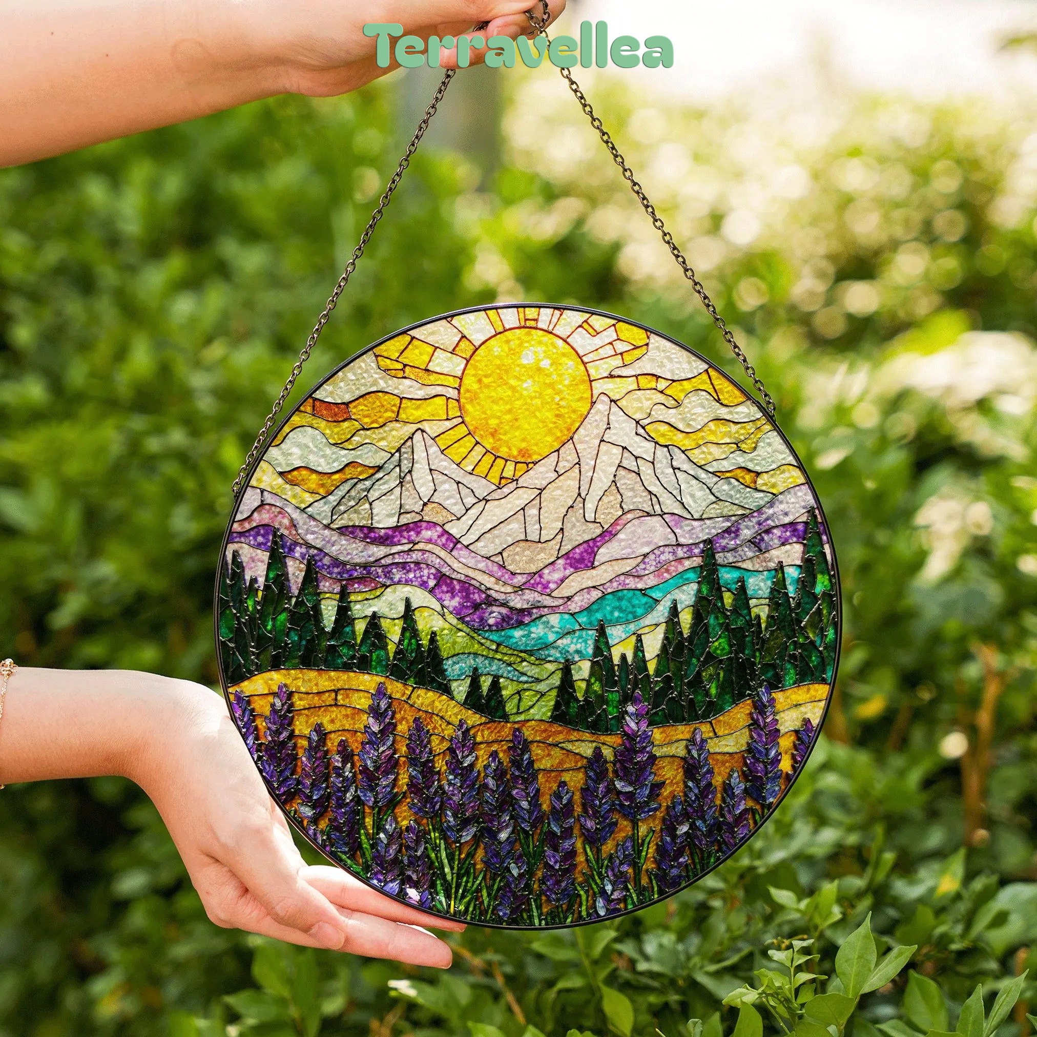 Mountain Sun Suncatcher Stained Glass Window Hanging Gift for Nature Lovers - image 6