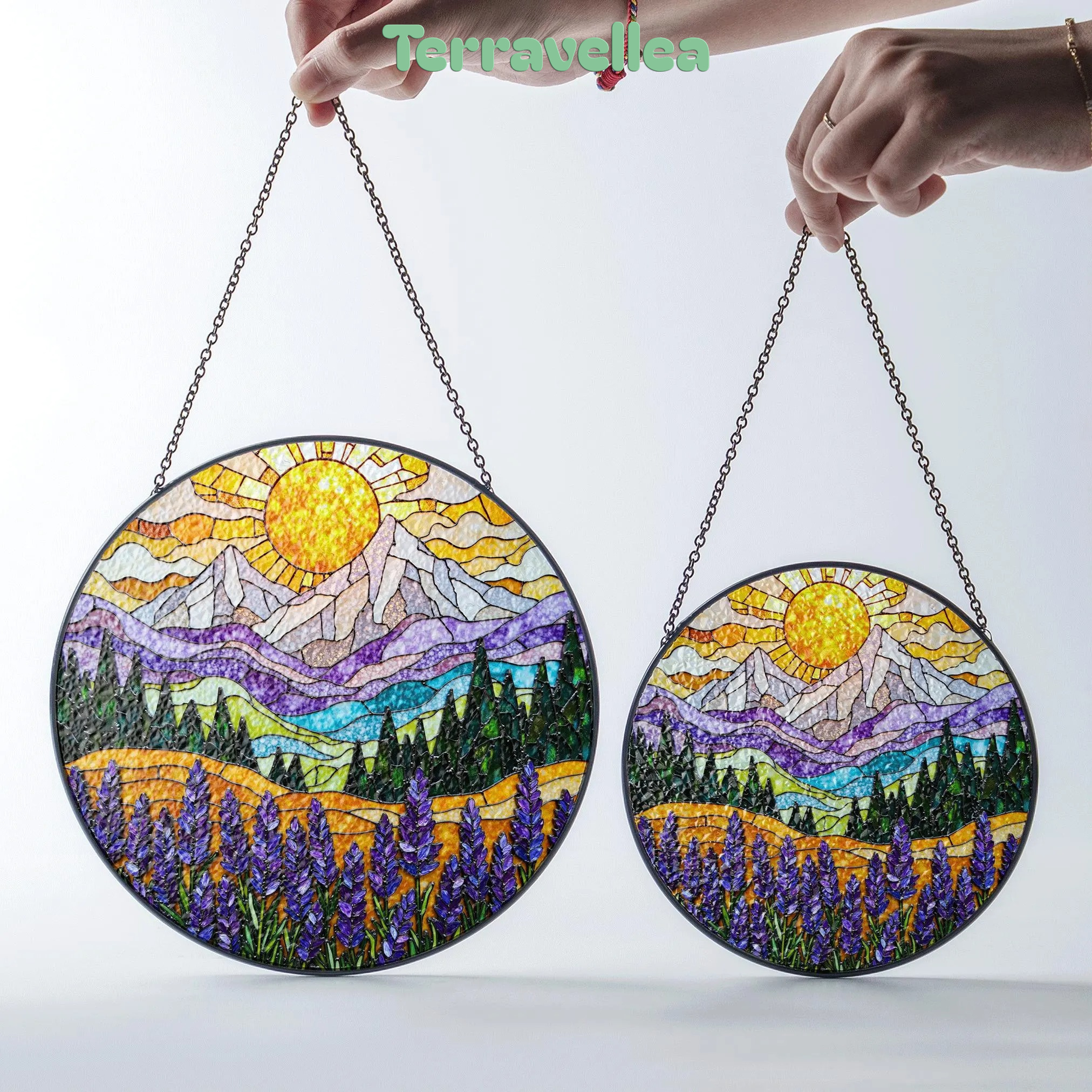 Mountain Sun Suncatcher Stained Glass Window Hanging Gift for Nature Lovers - image 7