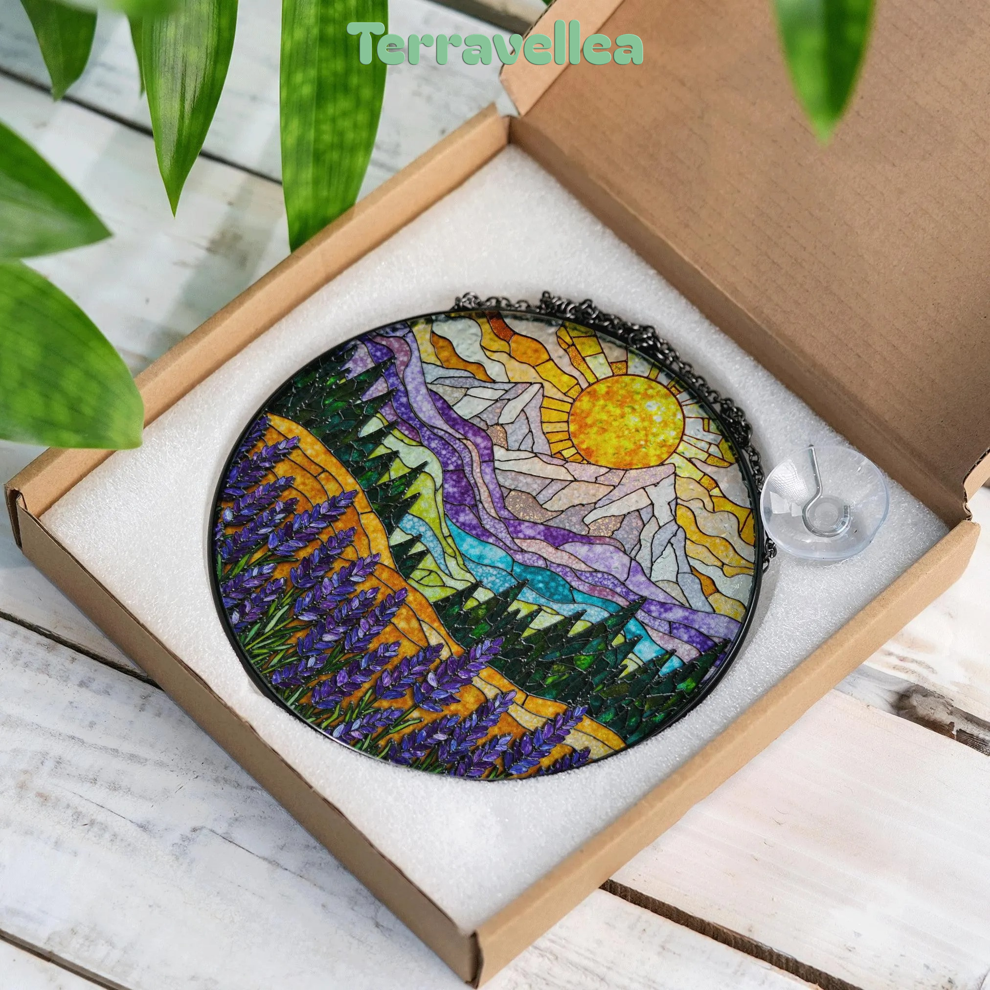 Mountain Sun Suncatcher Stained Glass Window Hanging Gift for Nature Lovers - image 9
