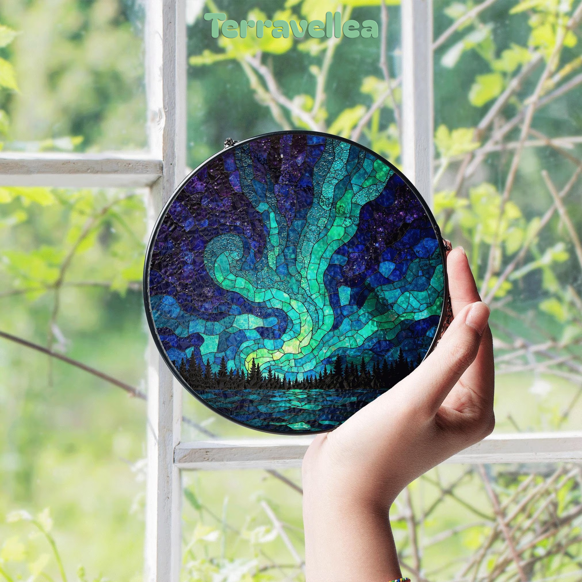 Northern Lights Suncatcher Stained Glass Gift Nature Lovers Home Decor - image 4