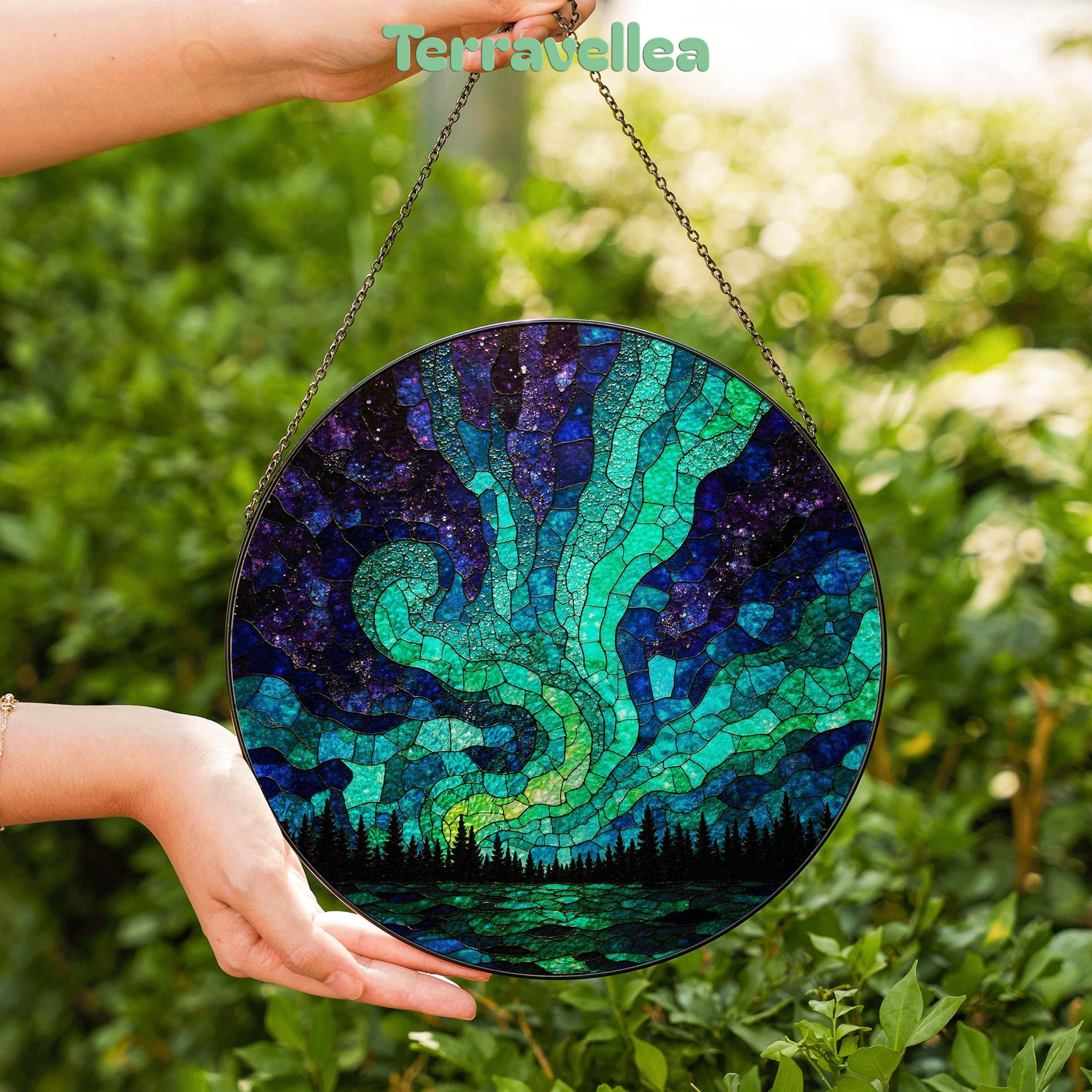 Northern Lights Suncatcher Stained Glass Gift Nature Lovers Home Decor - image 6