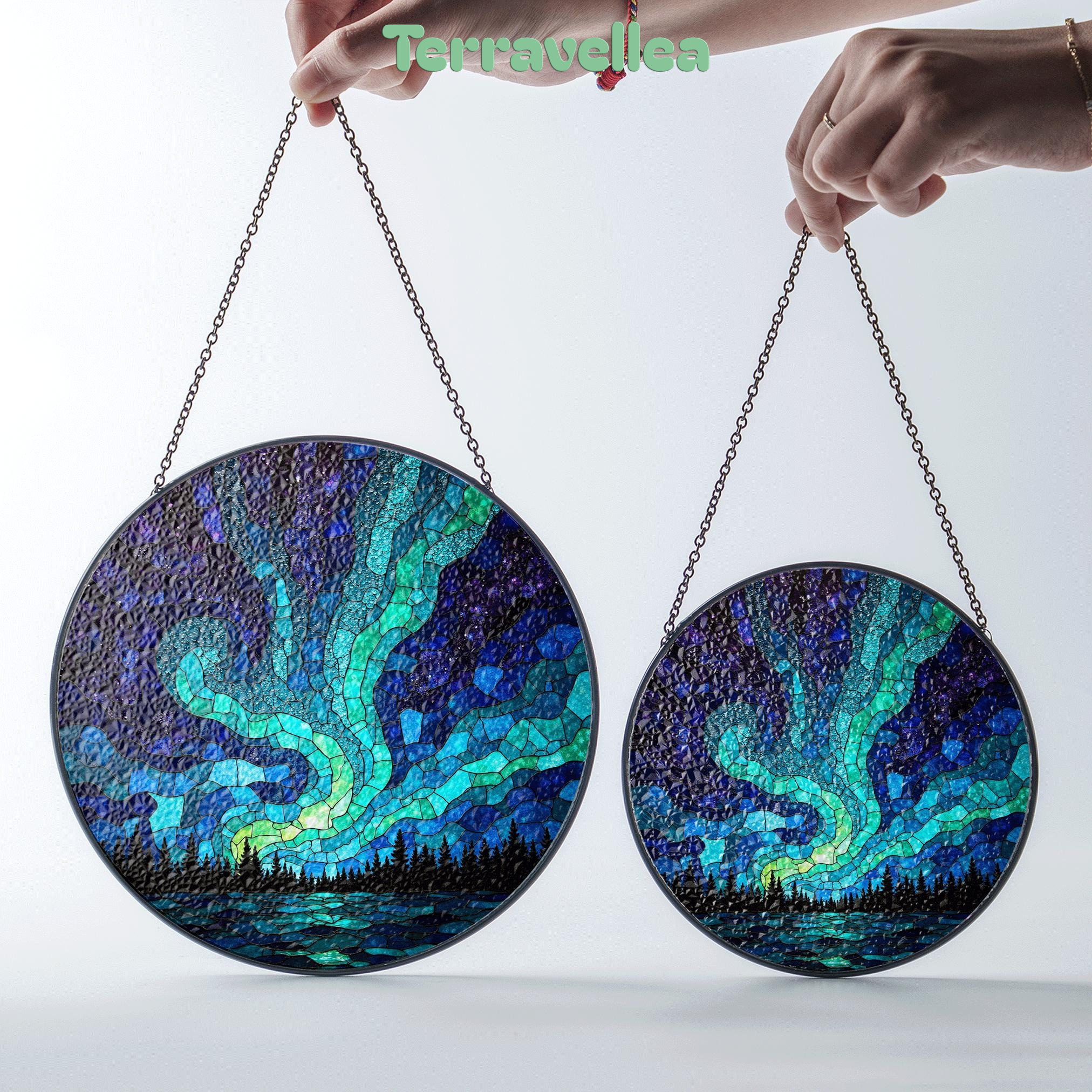 Northern Lights Suncatcher Stained Glass Gift Nature Lovers Home Decor - image 7
