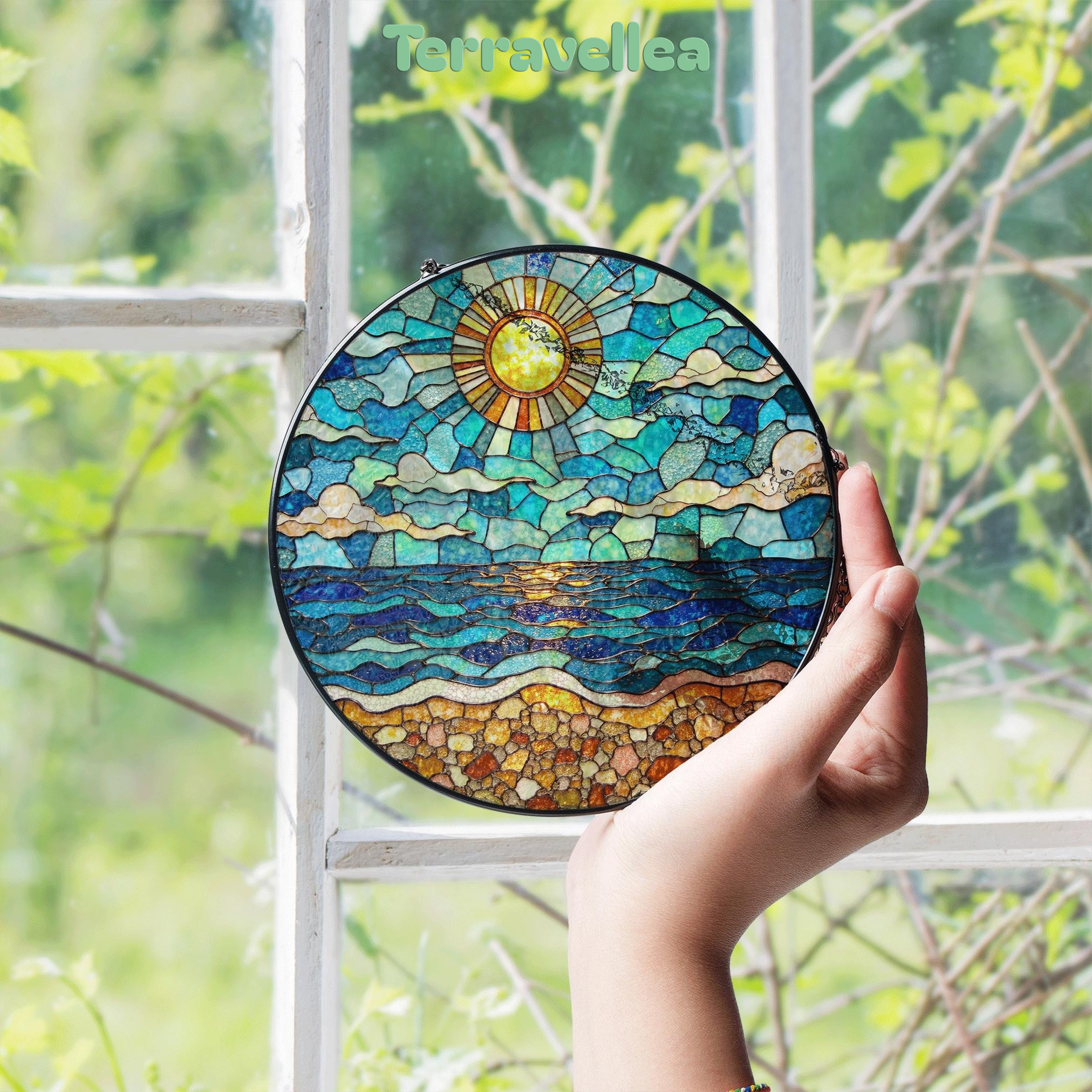 Ocean Sun Stained Glass Suncatcher Beach Home Decor Perfect Gift for Nature Lovers - image 4