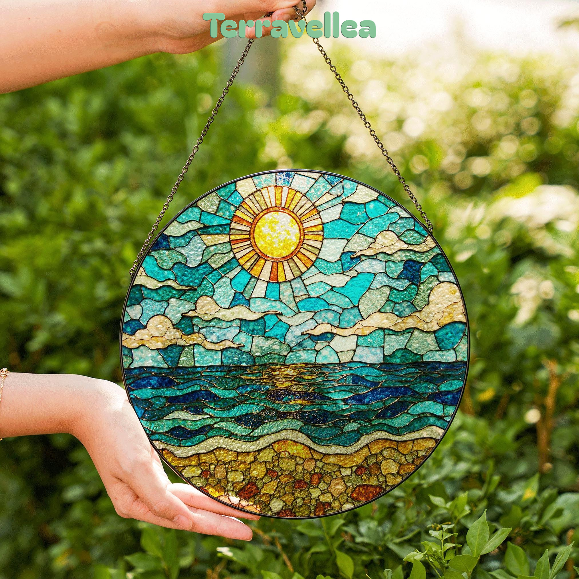 Ocean Sun Stained Glass Suncatcher Beach Home Decor Perfect Gift for Nature Lovers - image 6