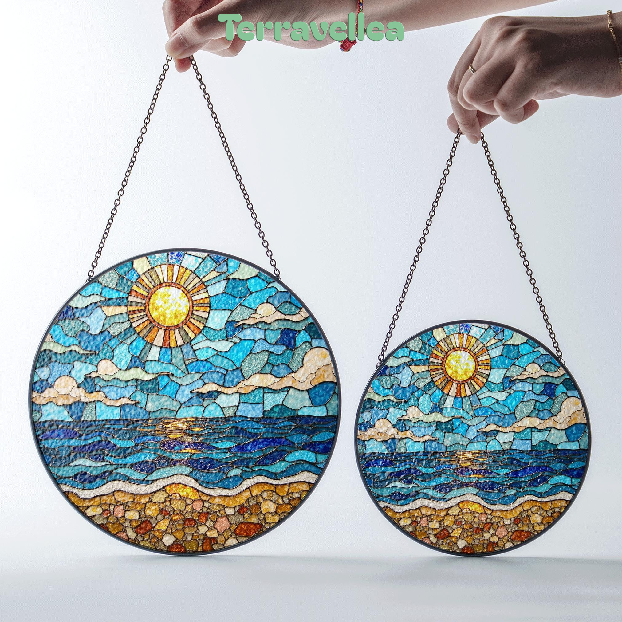 Ocean Sun Stained Glass Suncatcher Beach Home Decor Perfect Gift for Nature Lovers - image 7