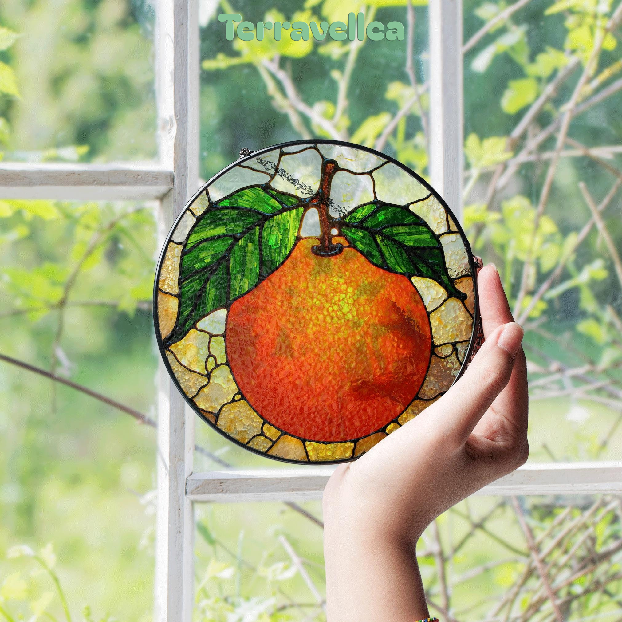 Orange Fruit Stained Glass Suncatcher Window Hanging Gift for Mom Dad Friend - image 4