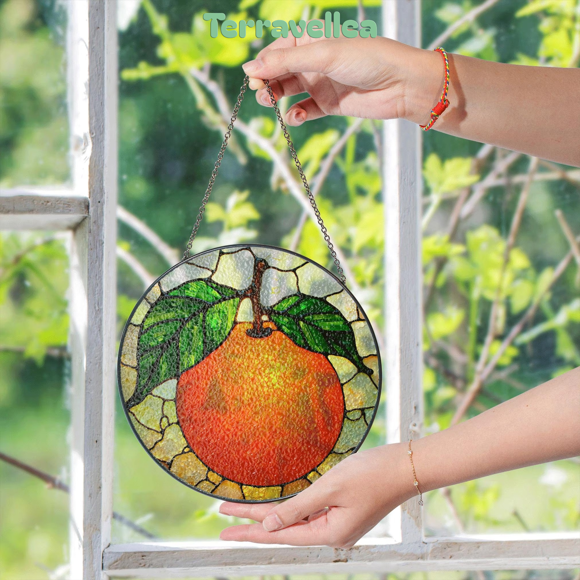 Orange Fruit Stained Glass Suncatcher Window Hanging Gift for Mom Dad Friend - image 5