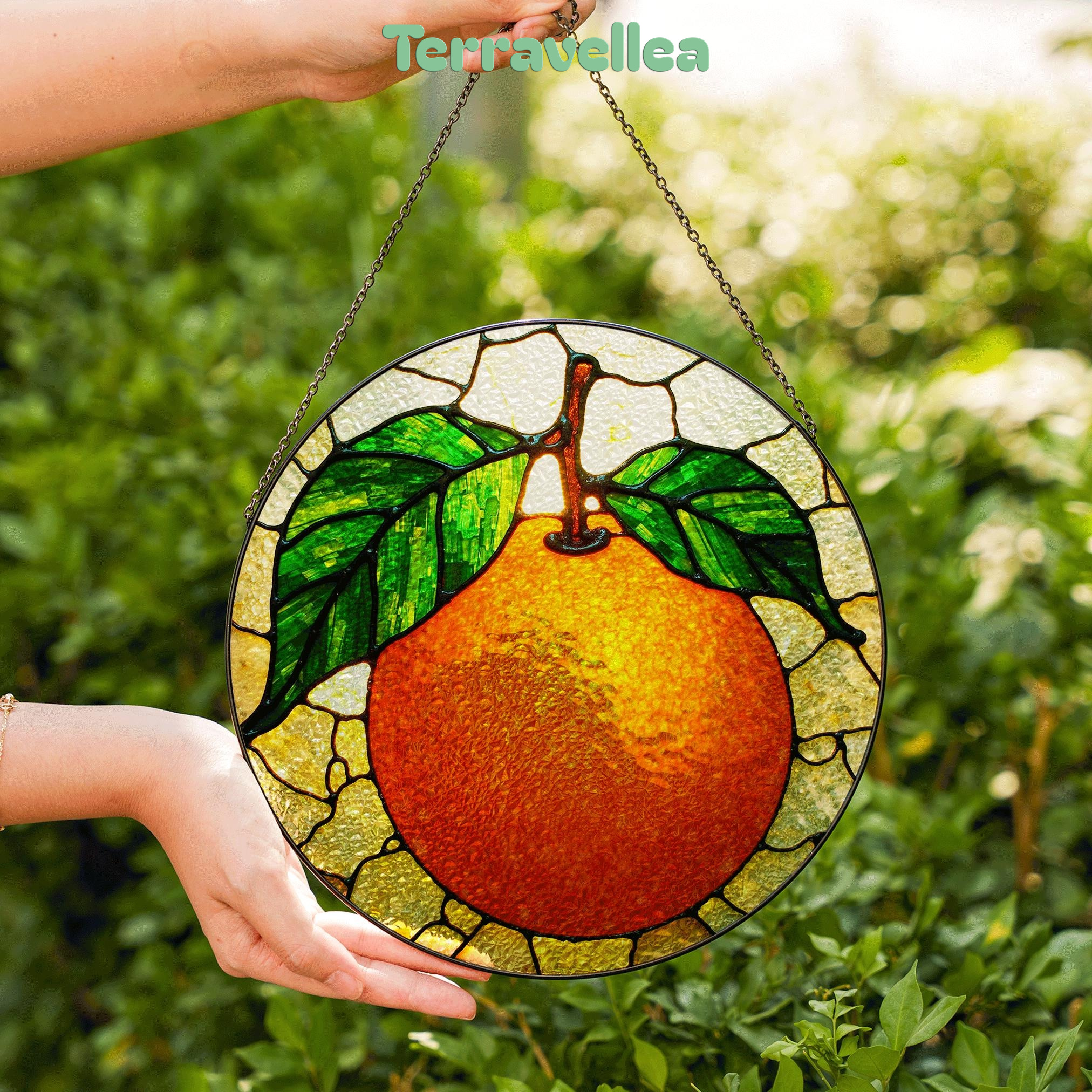 Orange Fruit Stained Glass Suncatcher Window Hanging Gift for Mom Dad Friend - image 6
