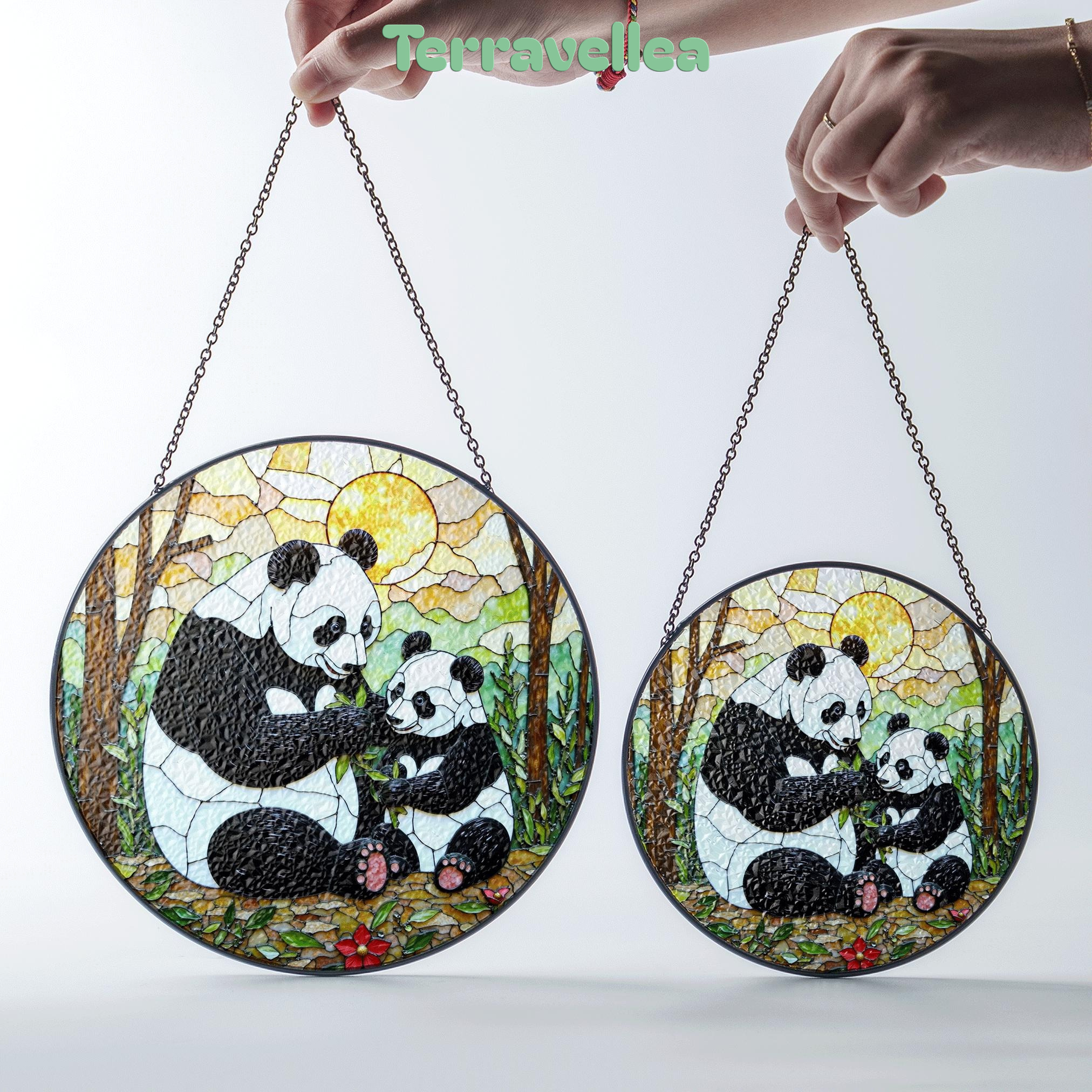 Panda Family Stained Glass Suncatcher Decorative Window Gift for Panda Lovers and Moms - image 9