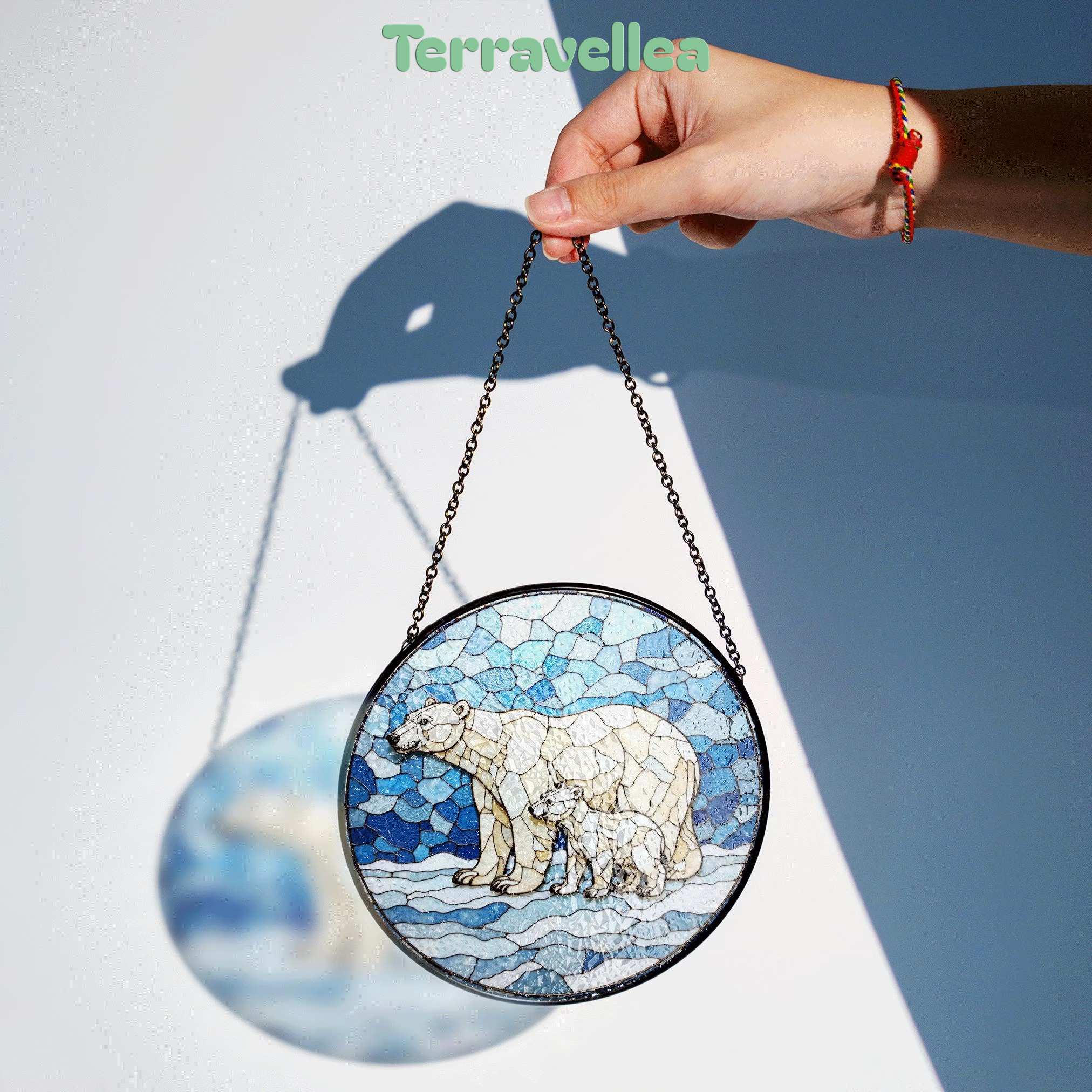 Polar Bear and Cub Art Glass Suncatcher Round Window Decor Gift for Wildlife Lover - image 2