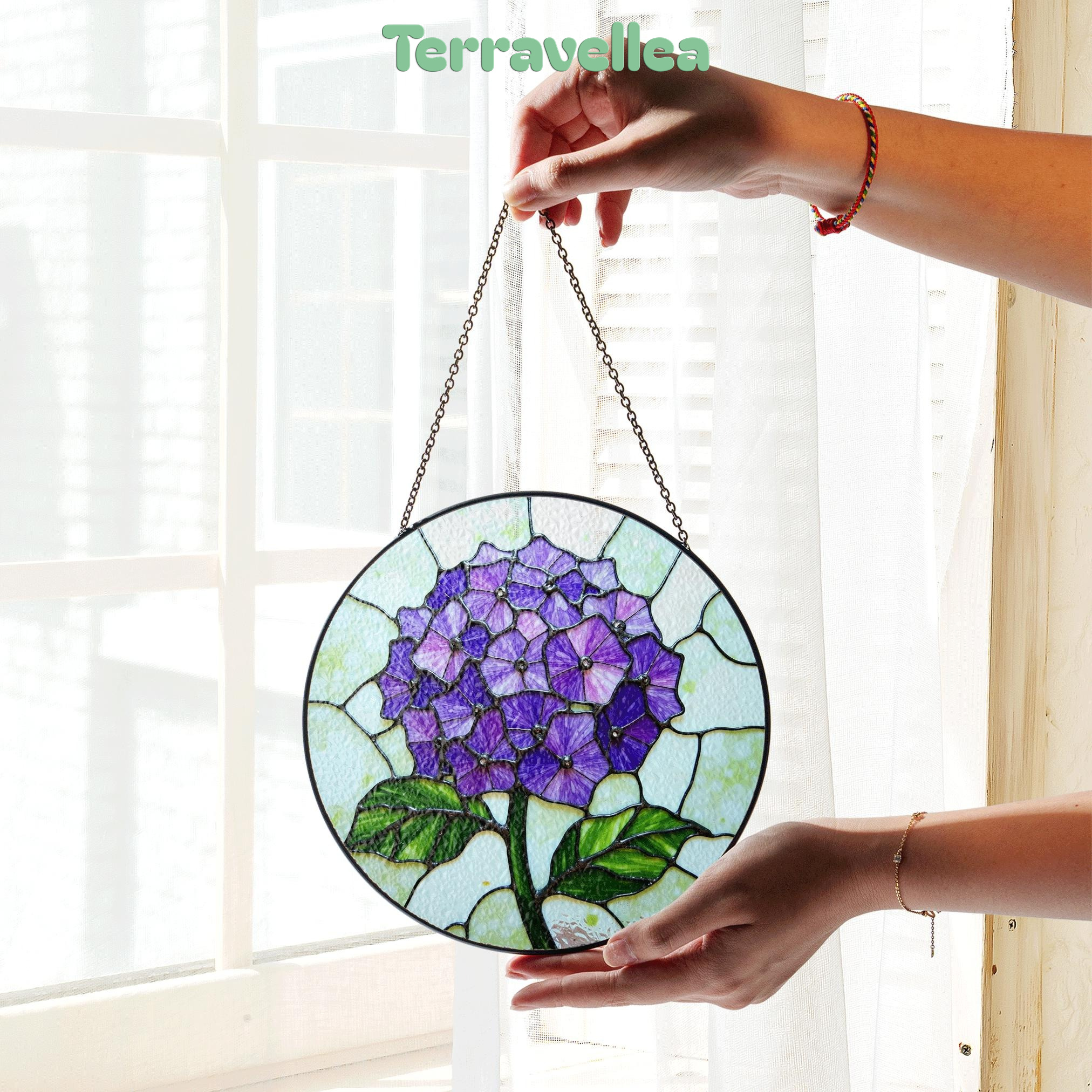 Purple Hydrangea Flower Stained Glass Suncatcher Window Decor Gift for Mom - image 2