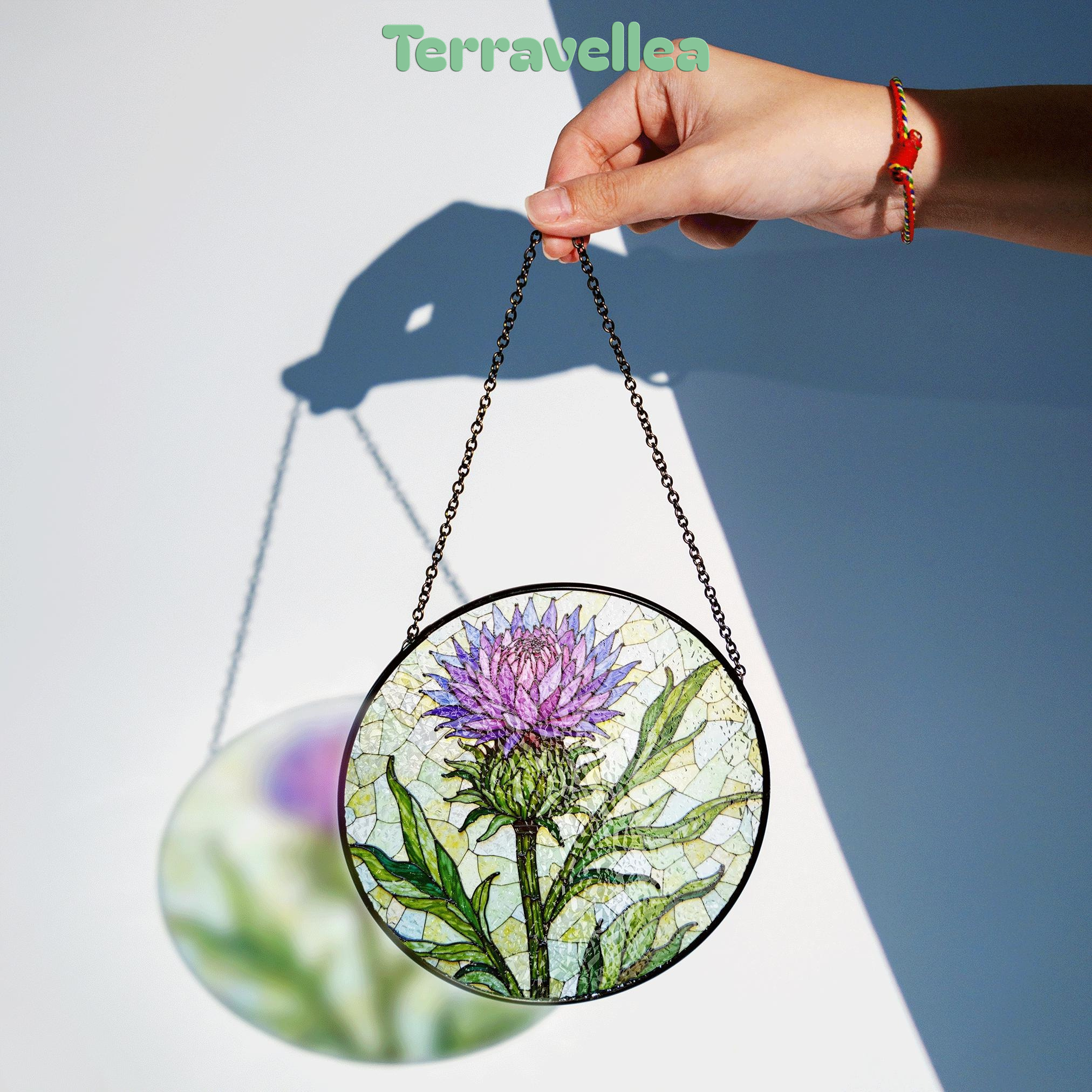 Purple Thistle Flower Stained Glass Window Hanging Suncatcher Gift for Botanical Art Lovers - image 2