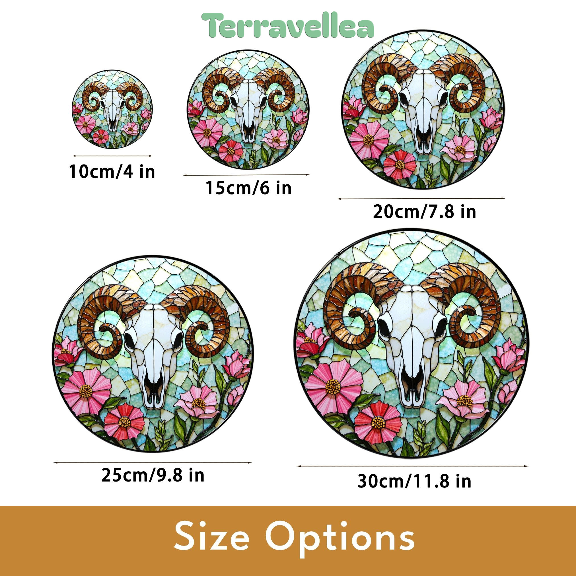 Ram Skull With Wildflowers Stained Glass Suncatcher Rustic Decor Gift for Nature Lovers - image 10