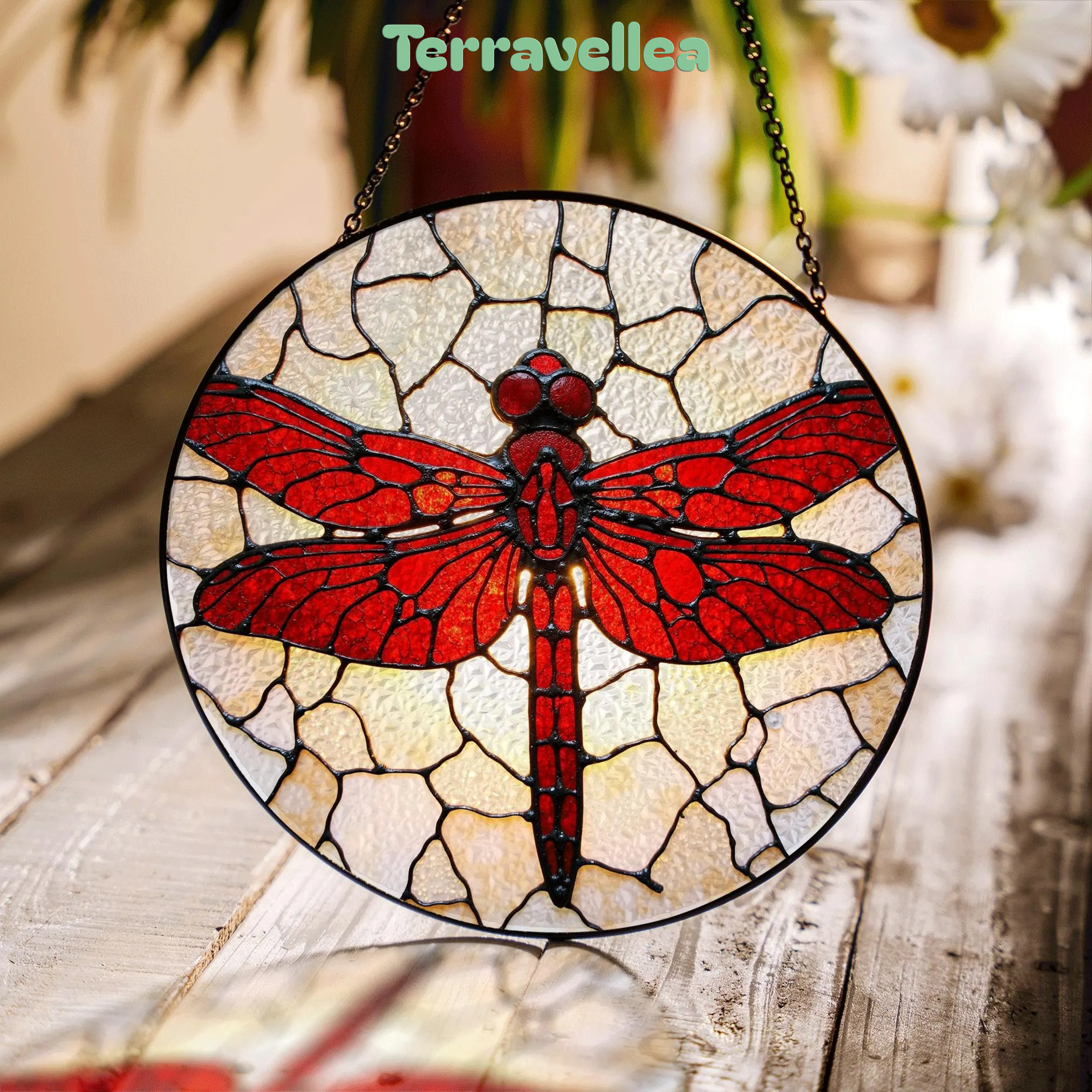 Red Dragonfly Stained Glass Window Hanging Suncatcher Nature Decor Gift for Mom or Nature Lover - image 1