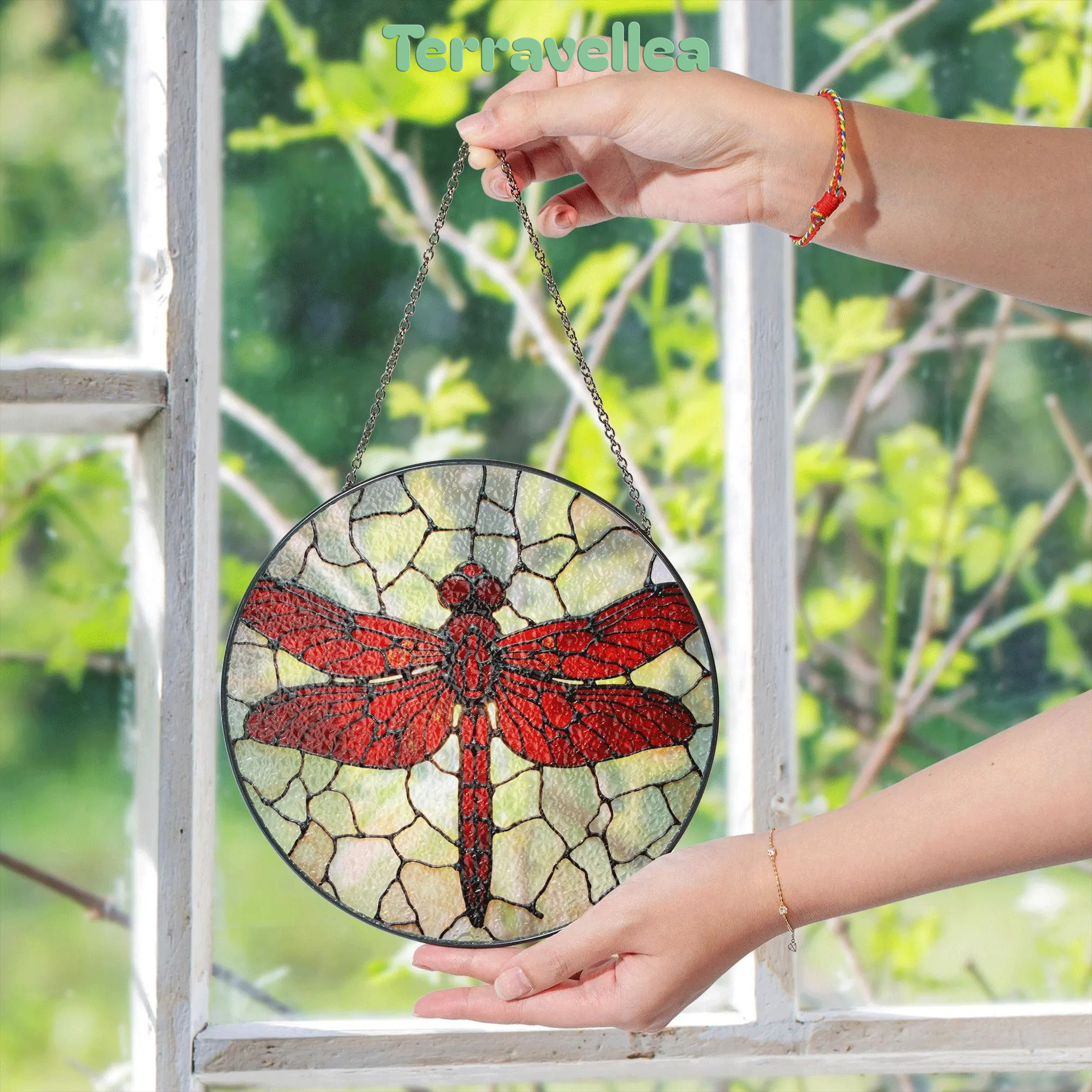 Red Dragonfly Stained Glass Window Hanging Suncatcher Nature Decor Gift for Mom or Nature Lover - image 5