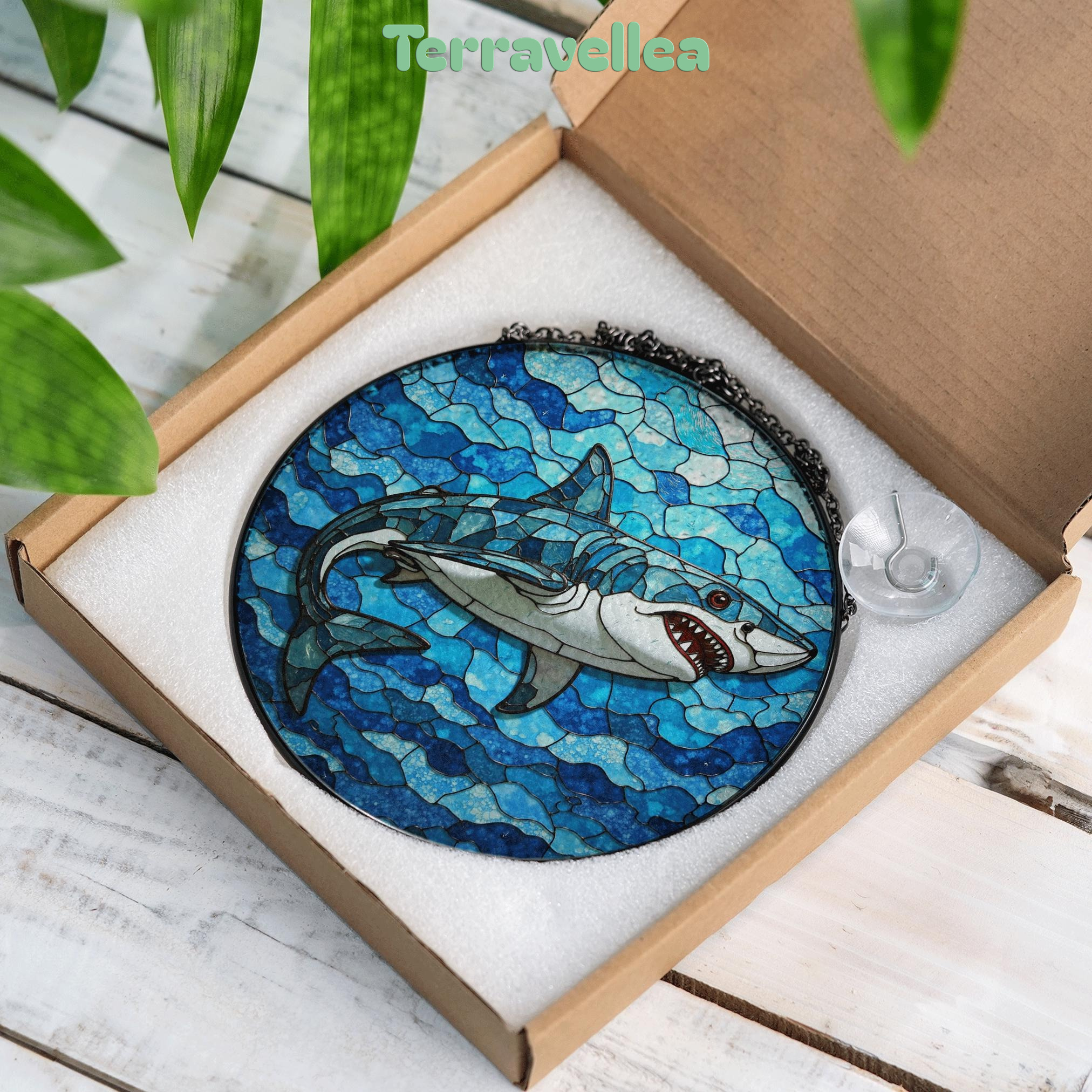 Shark Stained Glass Suncatcher Ocean Window Hanging Gift for Marine Life Lovers - image 9