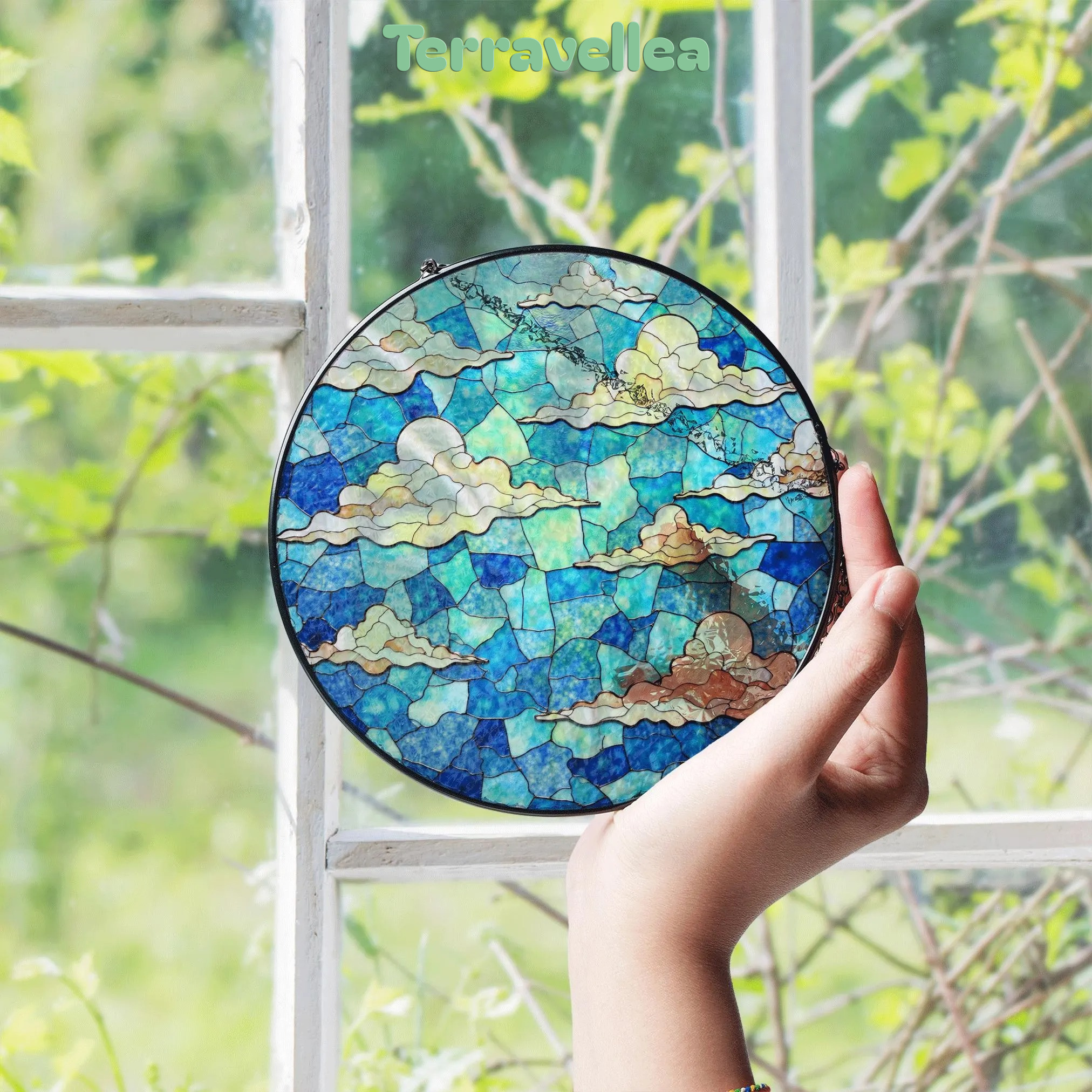 Stained Blue Sky Cloud Glass Suncatcher With Dreamy Layers of Light for Window Decor Gift for Sky Lovers - image 4