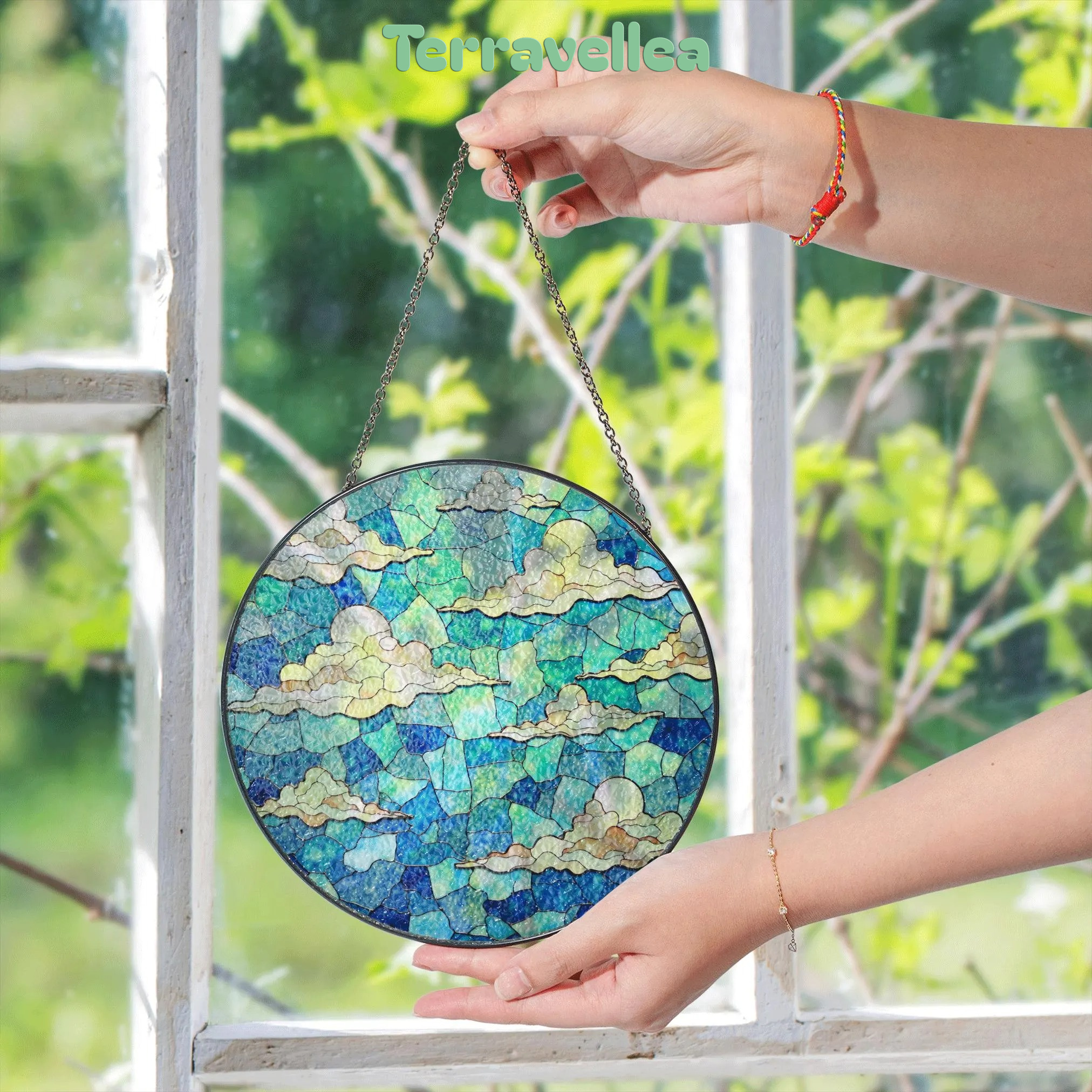 Stained Blue Sky Cloud Glass Suncatcher With Dreamy Layers of Light for Window Decor Gift for Sky Lovers - image 5
