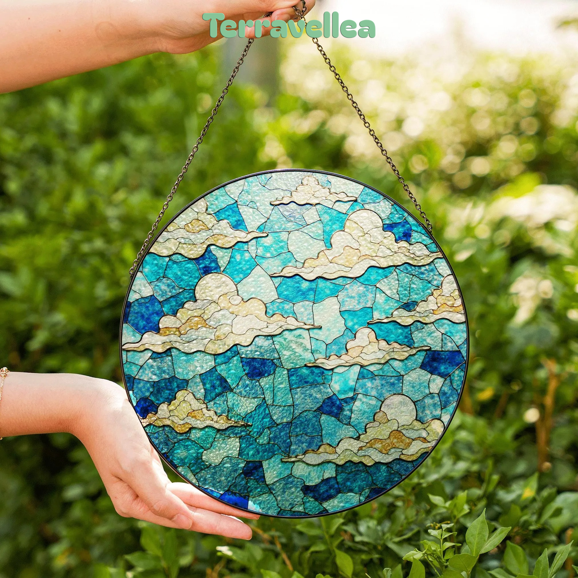 Stained Blue Sky Cloud Glass Suncatcher With Dreamy Layers of Light for Window Decor Gift for Sky Lovers - image 6