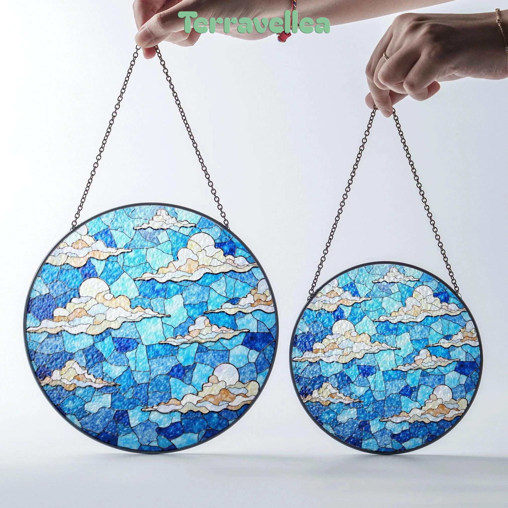 Stained Blue Sky Cloud Glass Suncatcher With Dreamy Layers of Light for Window Decor Gift for Sky Lovers - image 7