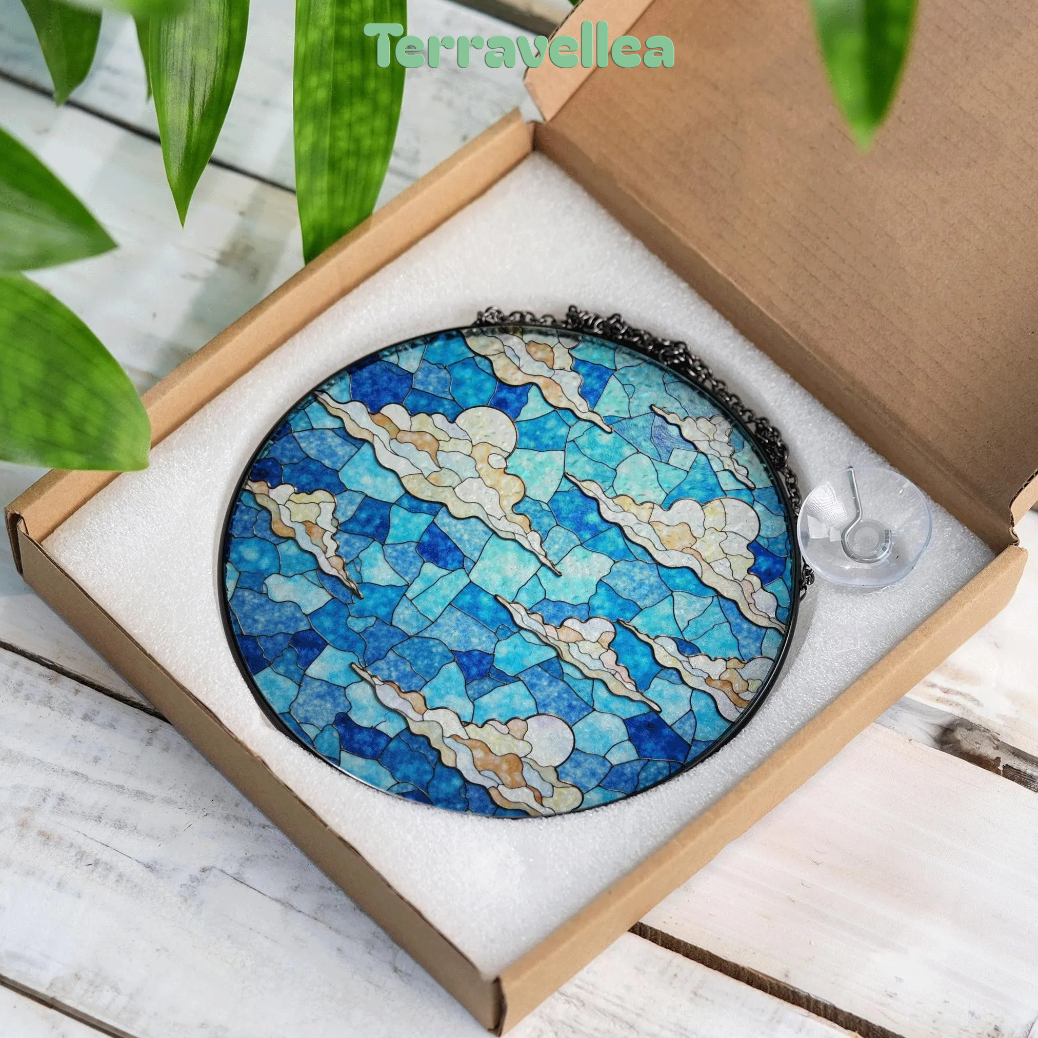 Stained Blue Sky Cloud Glass Suncatcher With Dreamy Layers of Light for Window Decor Gift for Sky Lovers - image 9
