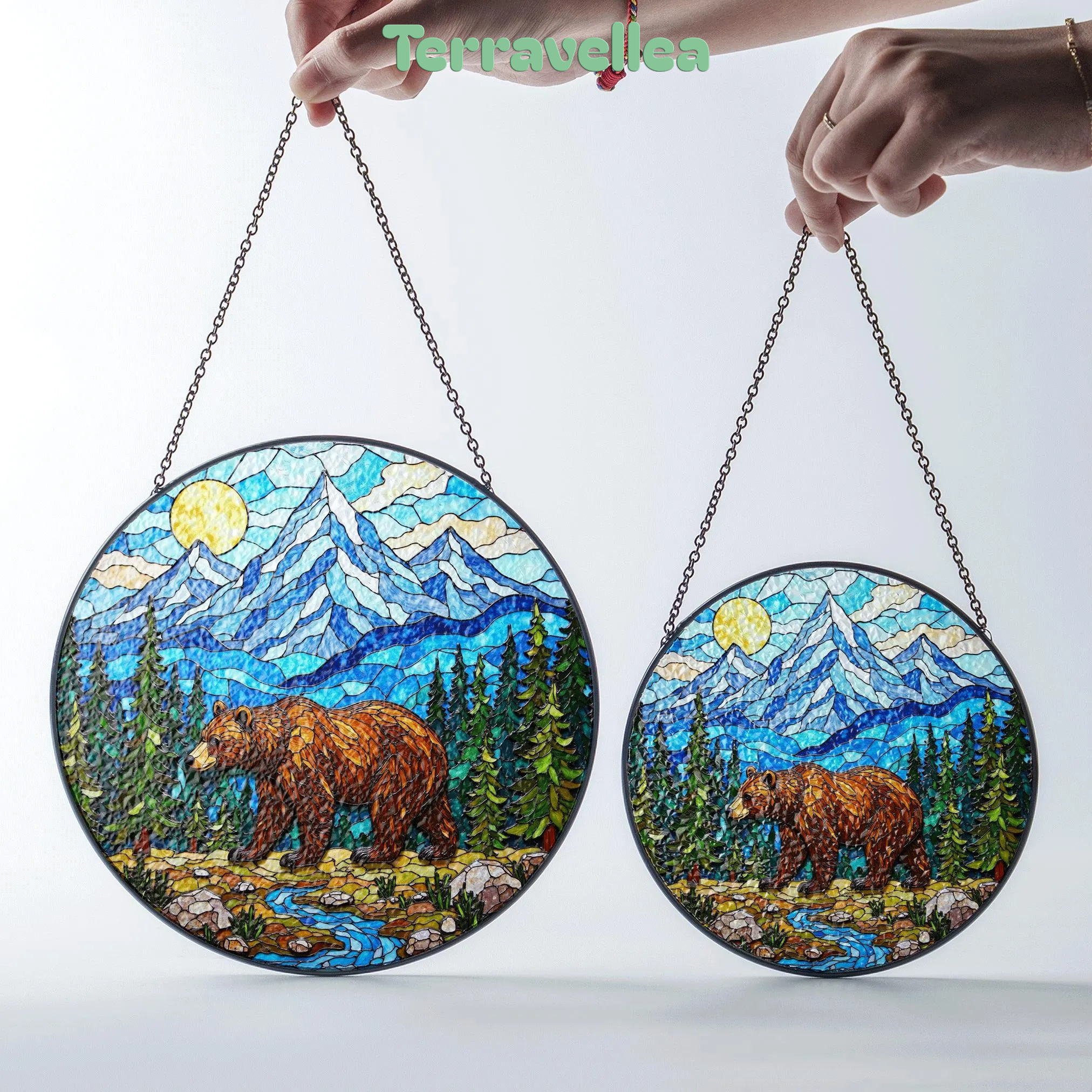 Stained Glass Bear in Mountains Suncatcher Nature Art Gift for Outdoors Lovers - image 7