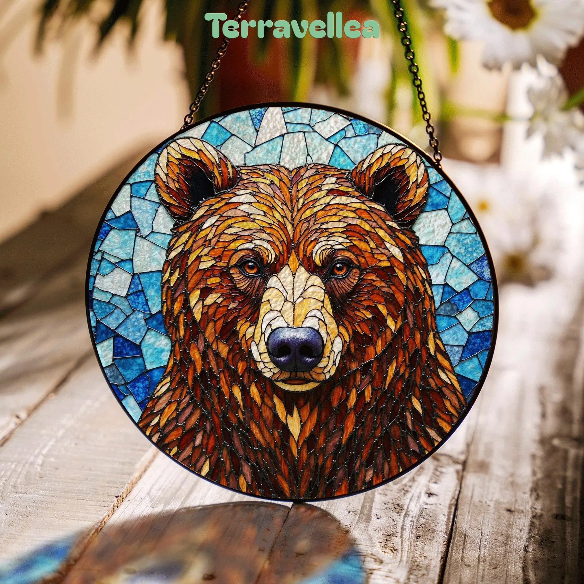 Stained Glass Bear Suncatcher – Nature Window Art for Cabin Decor or Wildlife Lovers Gift - image 1