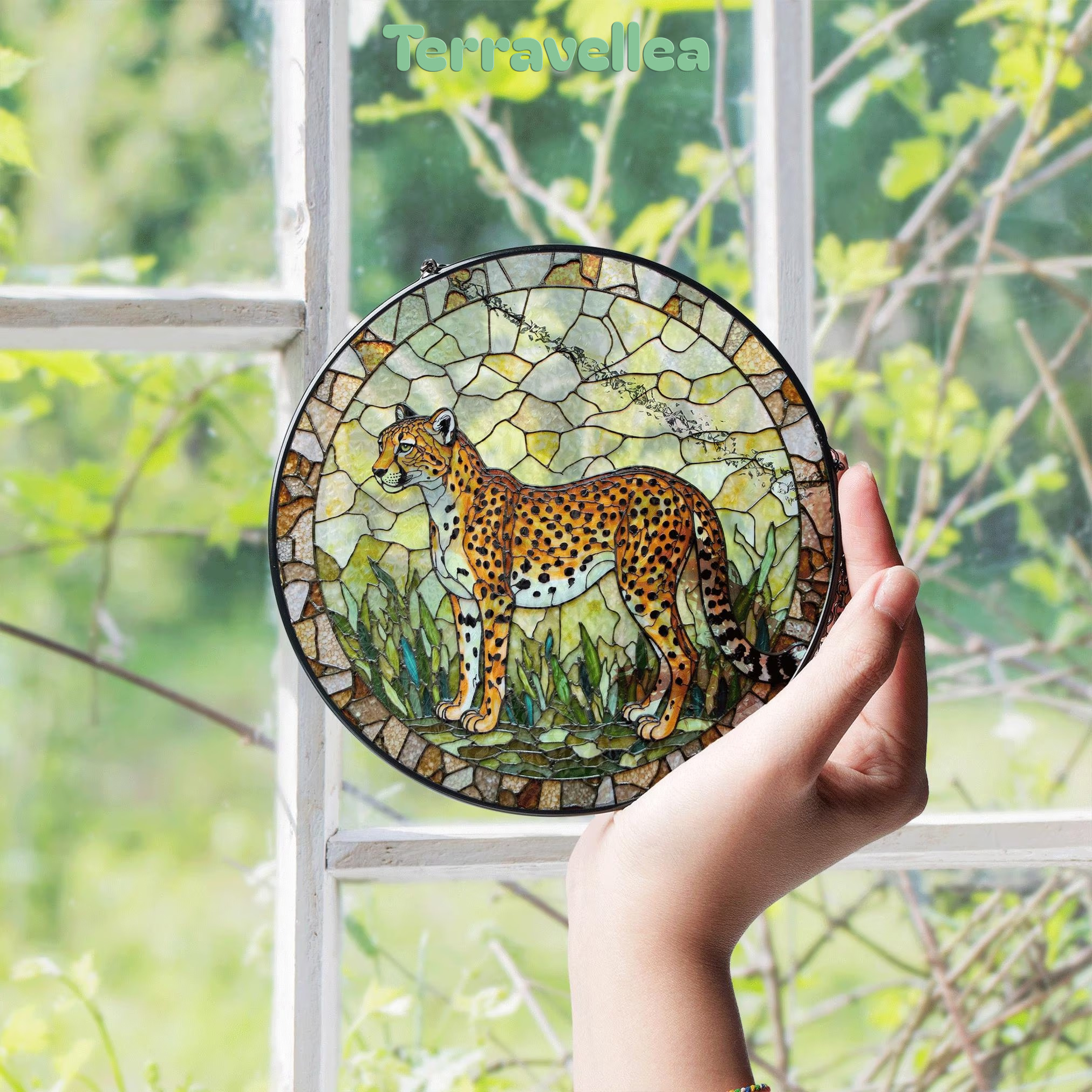 Stained Glass Cheetah Suncatcher Safari Animal Decor Gift for Dad - image 4