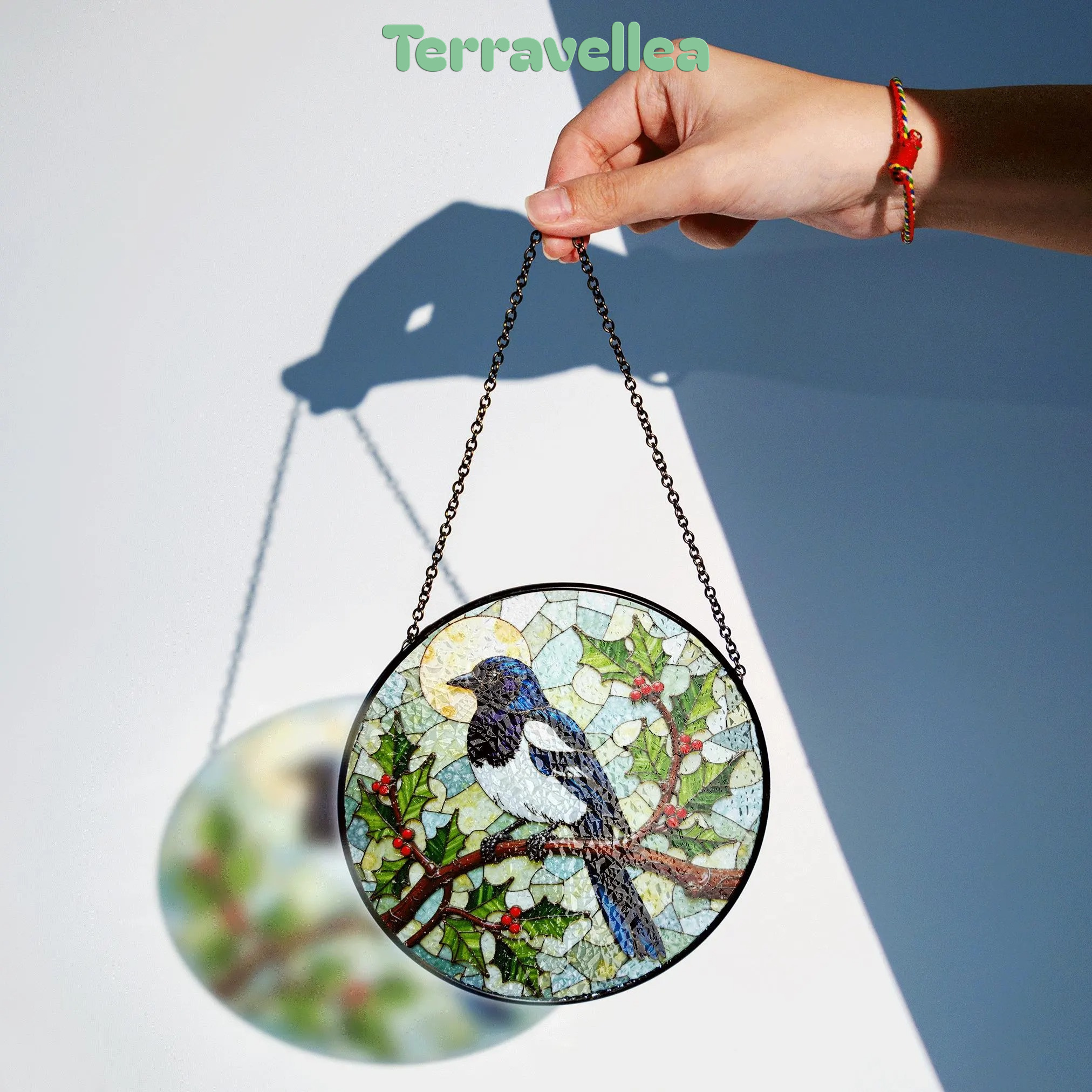 Stained Glass Magpie Suncatcher Window Hanging Bird Lover Gift Nature Decor - image 2