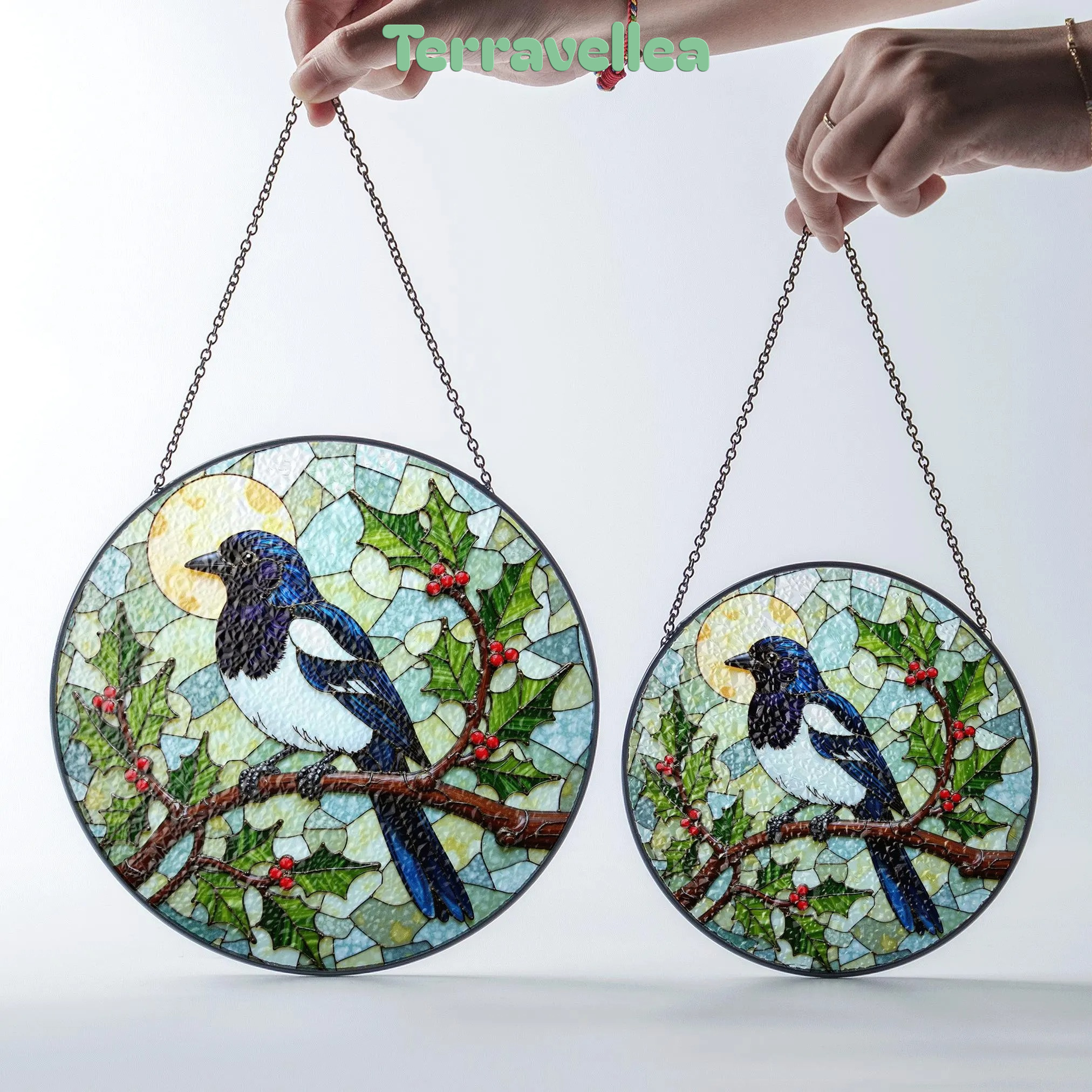 Stained Glass Magpie Suncatcher Window Hanging Bird Lover Gift Nature Decor - image 7