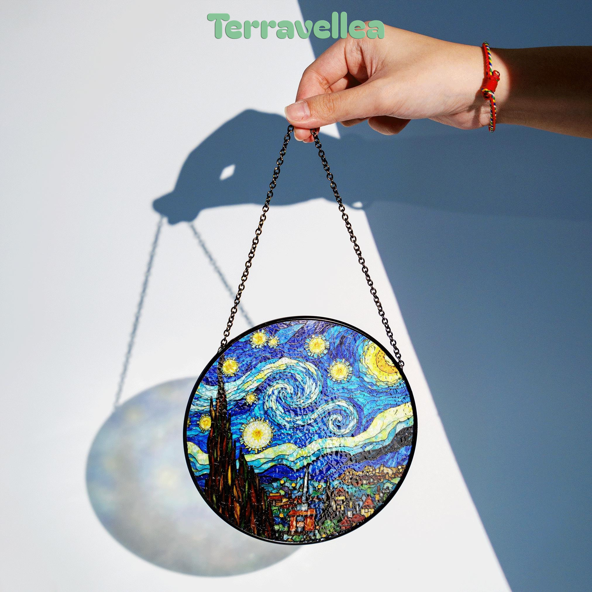 Stained Glass Starry Night Suncatcher Window Hanging Gift for Art Lovers - image 2