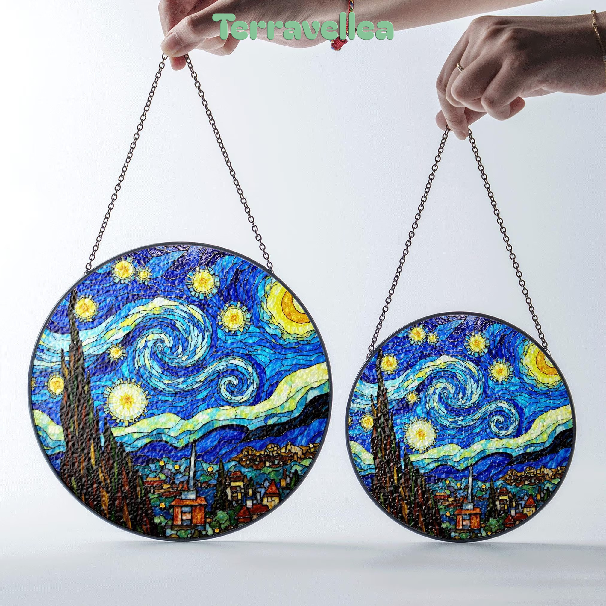 Stained Glass Starry Night Suncatcher Window Hanging Gift for Art Lovers - image 7