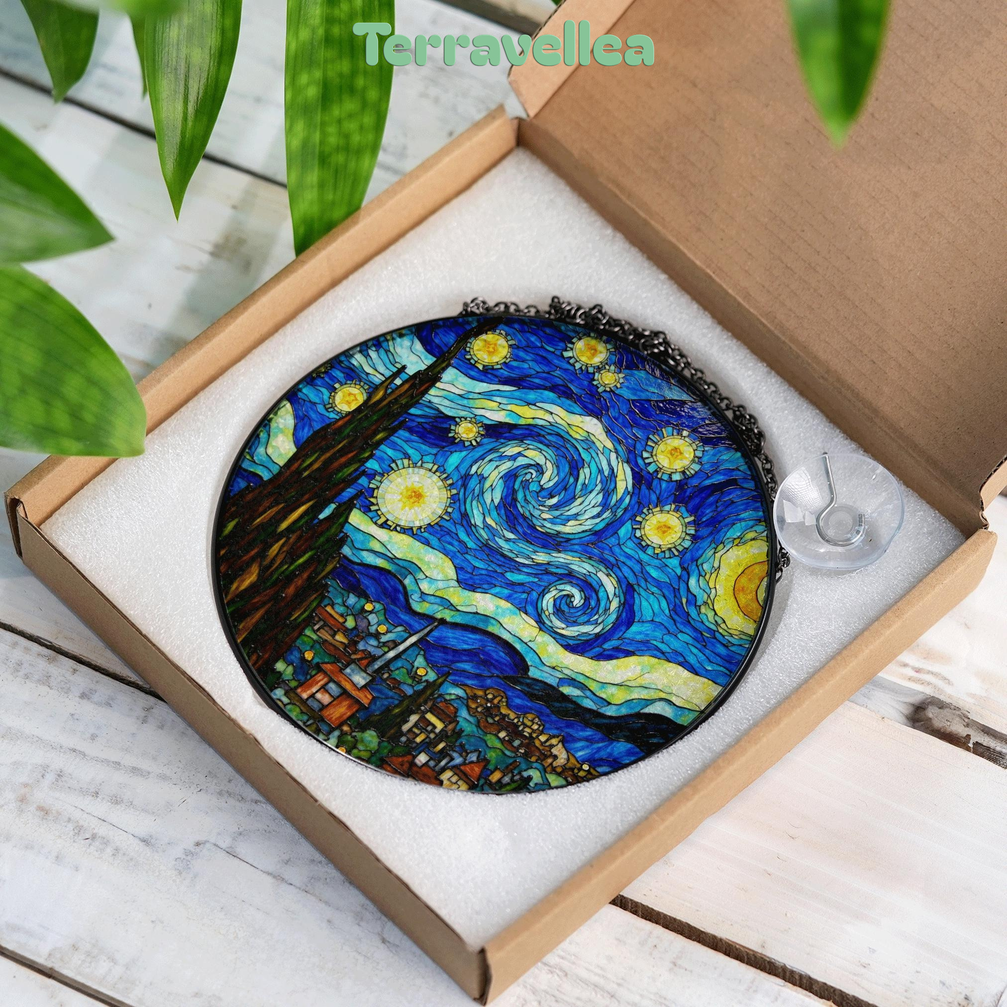 Stained Glass Starry Night Suncatcher Window Hanging Gift for Art Lovers - image 9