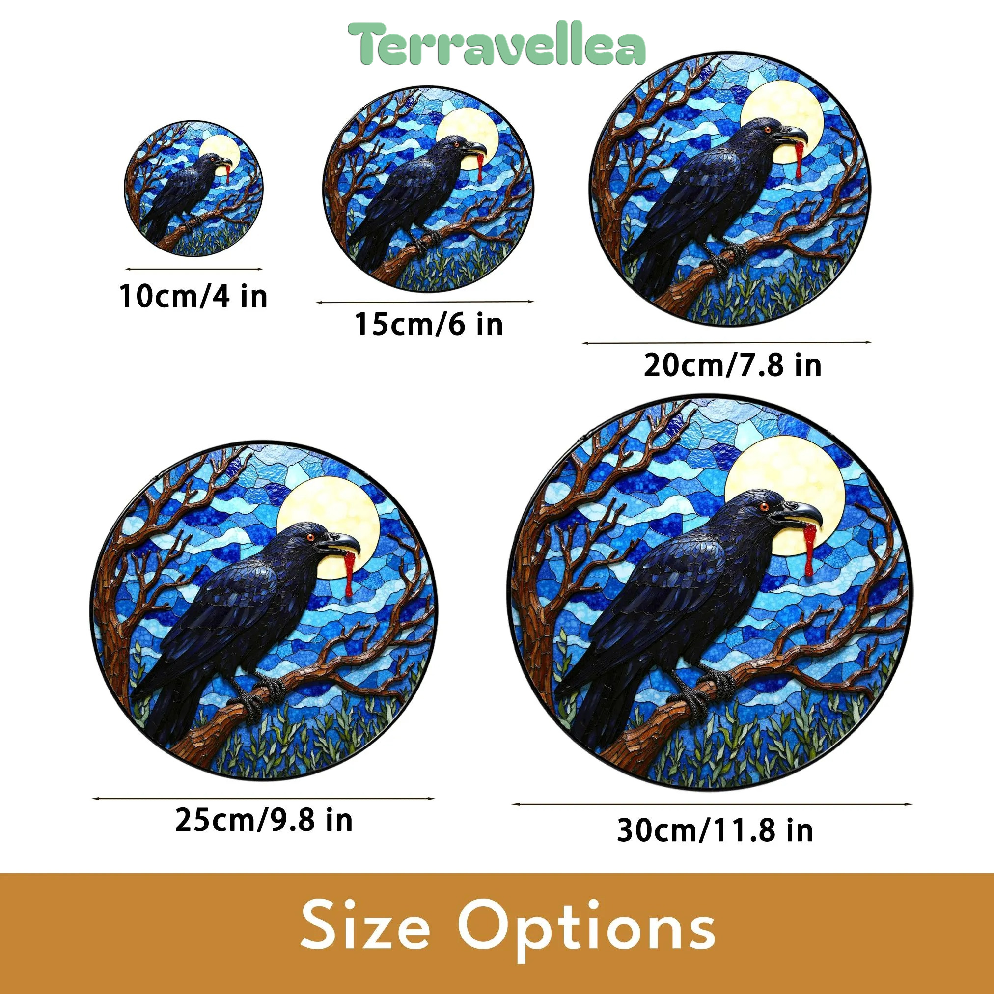 Stained Glass Suncatcher Raven Full Moon Halloween Gift for Mom Gothic Home Decor - image 10
