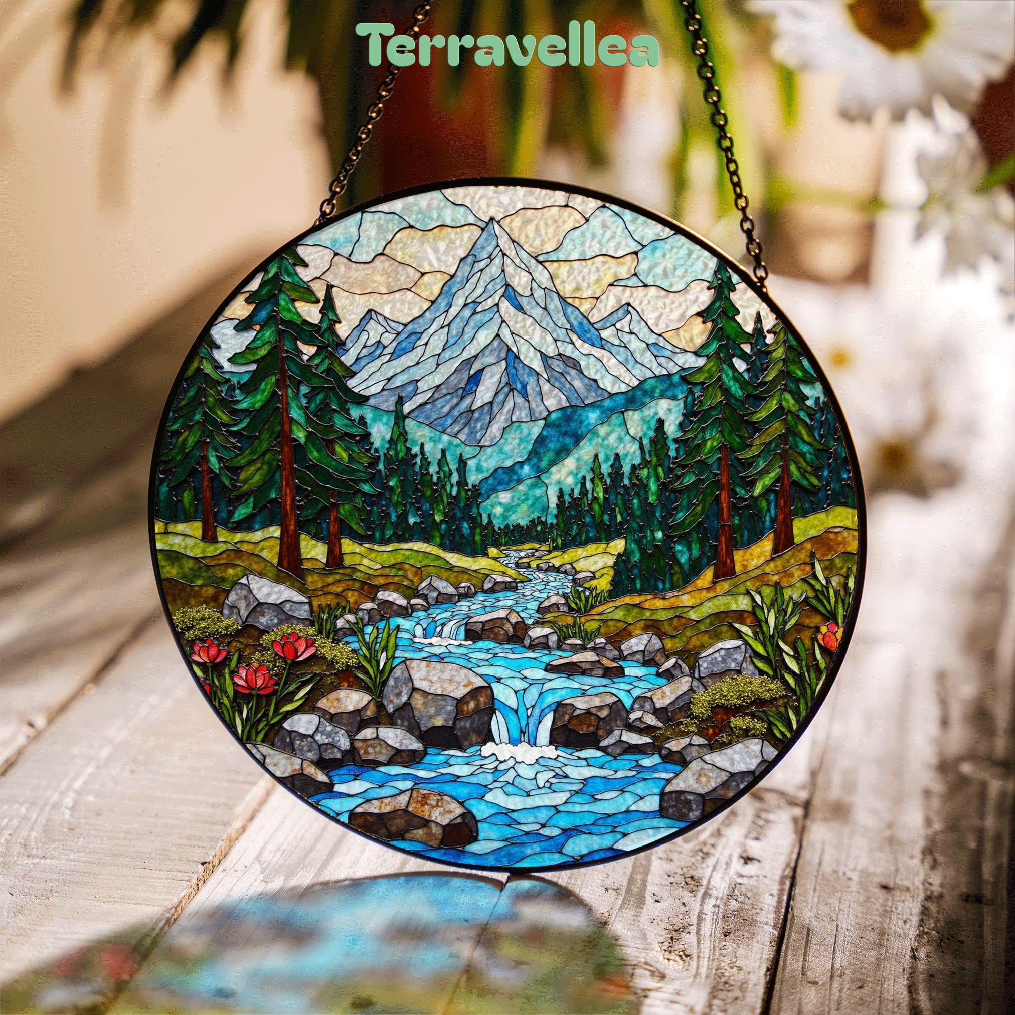 Suncatcher Mountain Forest Stream Landscape Gift for Mom Mothers Day Gift Christmas Gift - image 1