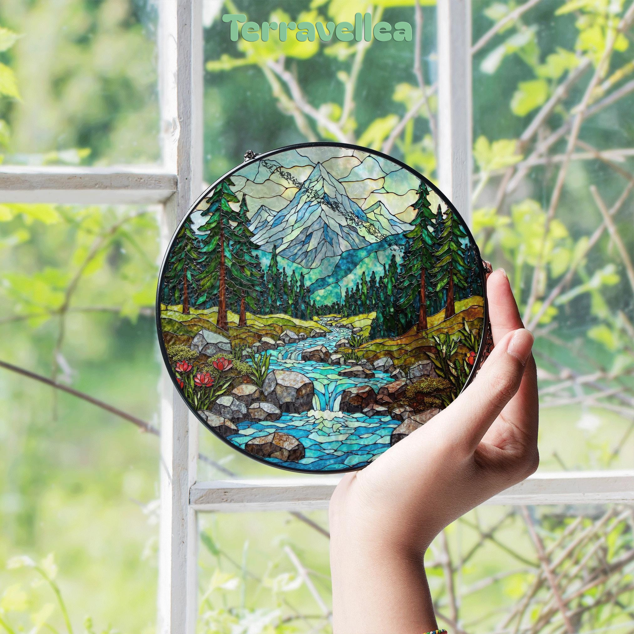 Suncatcher Mountain Forest Stream Landscape Gift for Mom Mothers Day Gift Christmas Gift - image 4