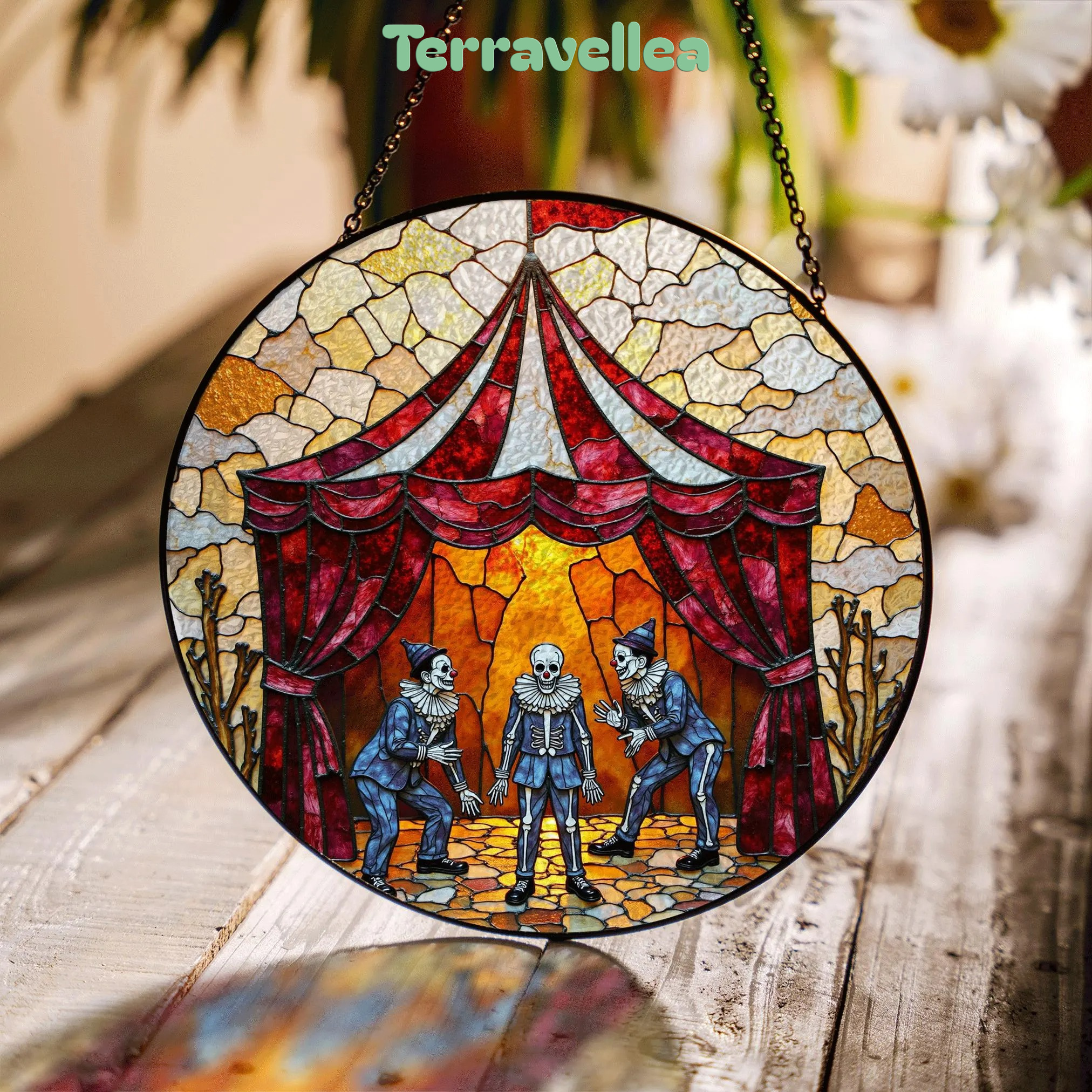 Suncatcher Stained Glass Circus Skeleton Performers Halloween Gift - image 1