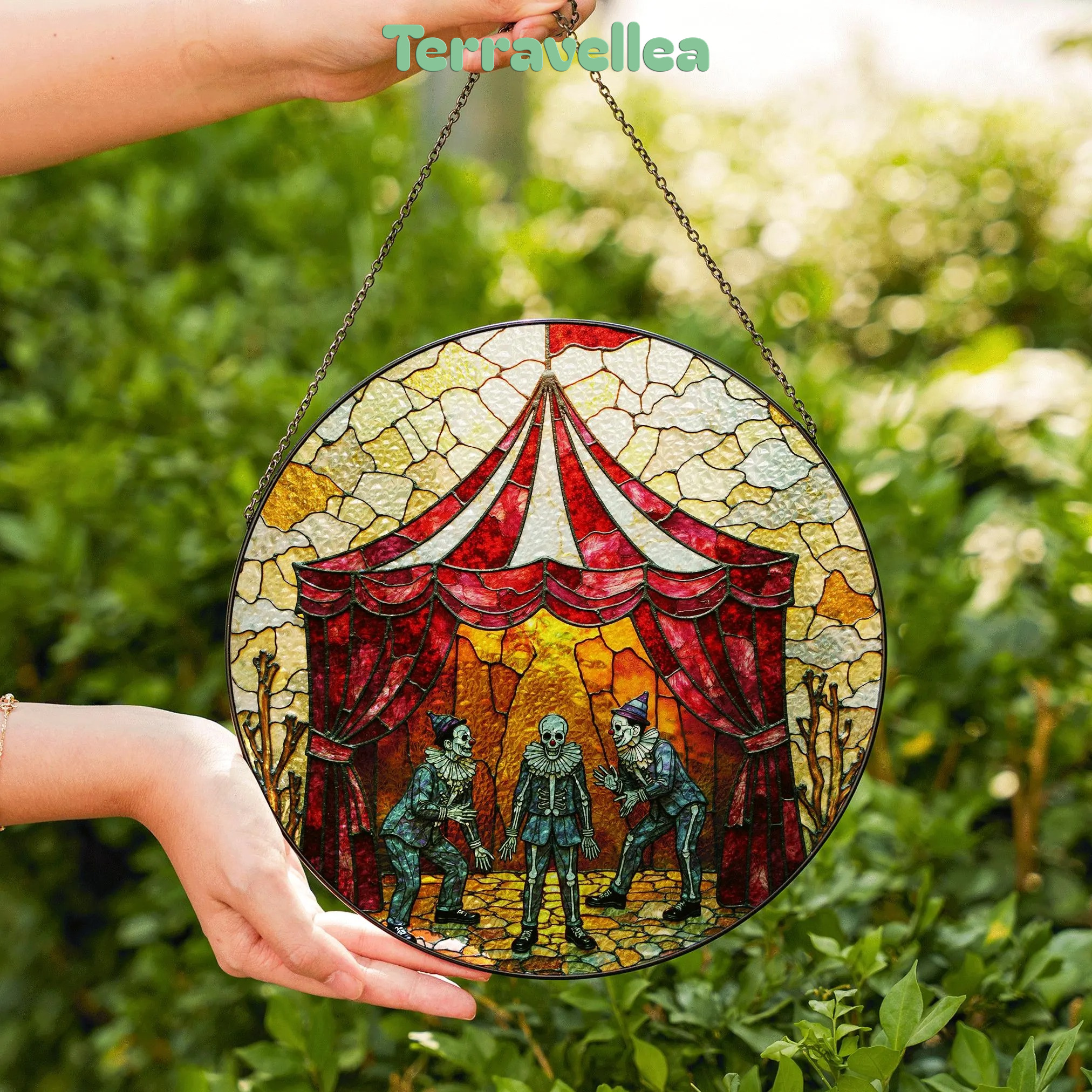 Suncatcher Stained Glass Circus Skeleton Performers Halloween Gift - image 6