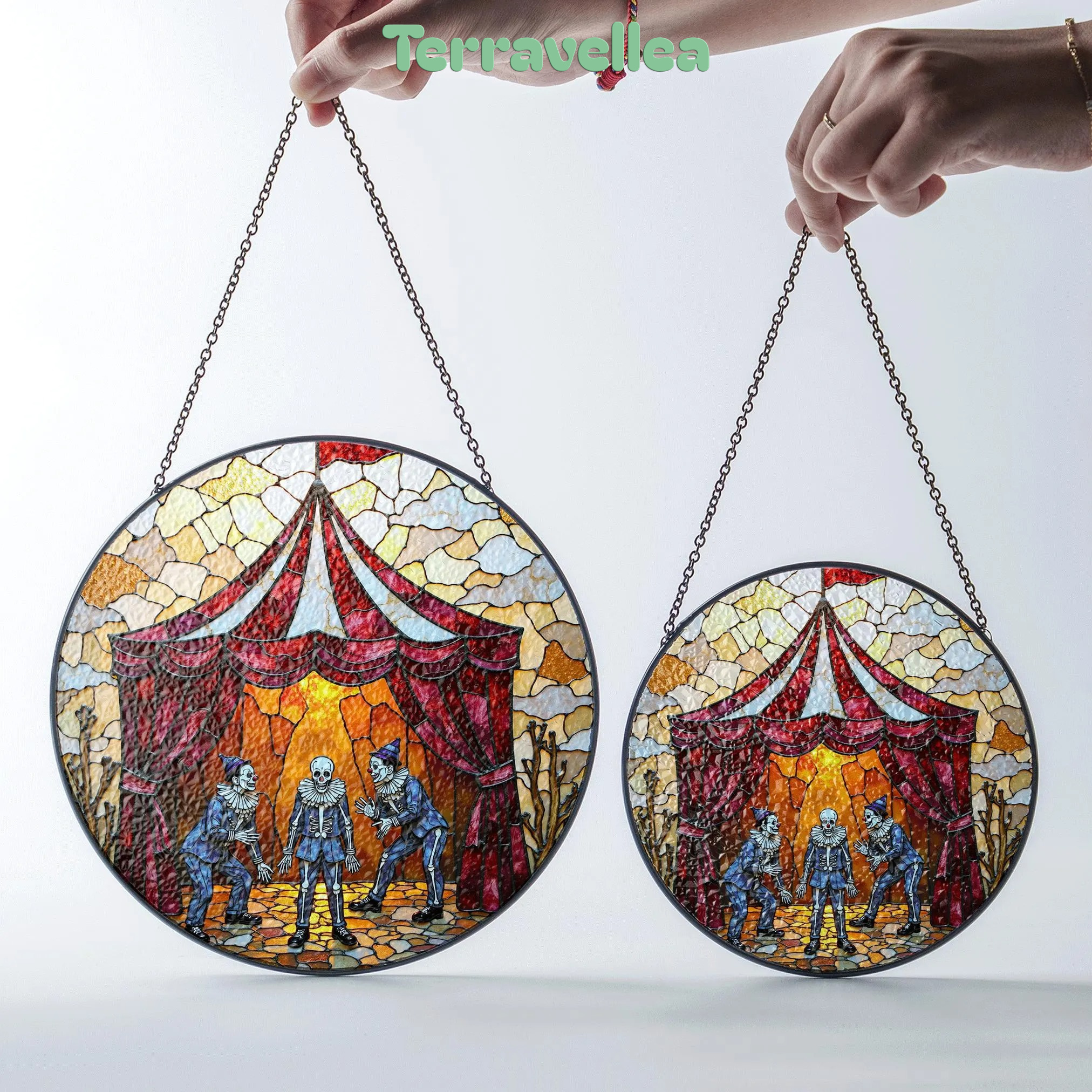Suncatcher Stained Glass Circus Skeleton Performers Halloween Gift - image 7