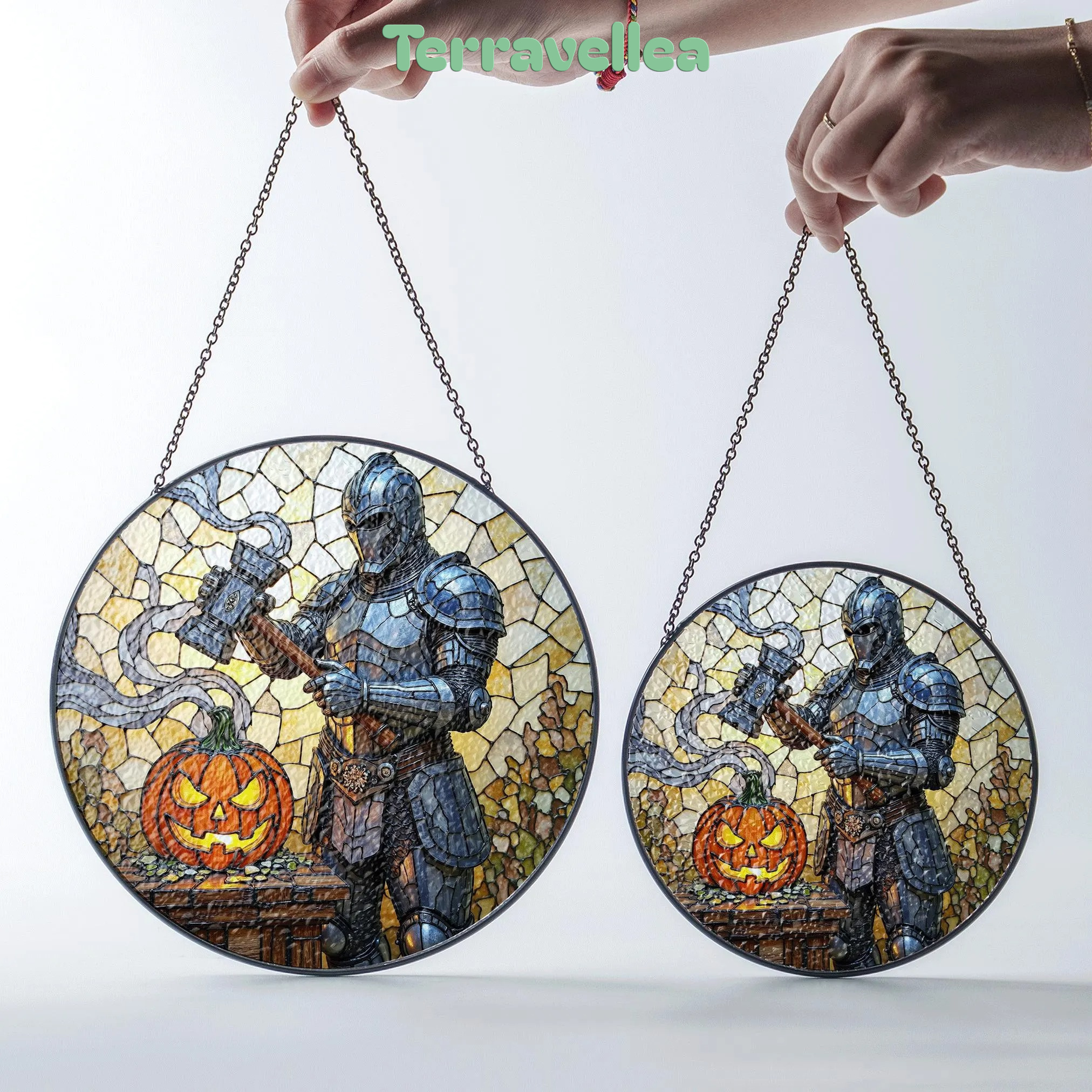 Suncatcher Stained Glass Knight With Pumpkin Halloween Gift - image 7