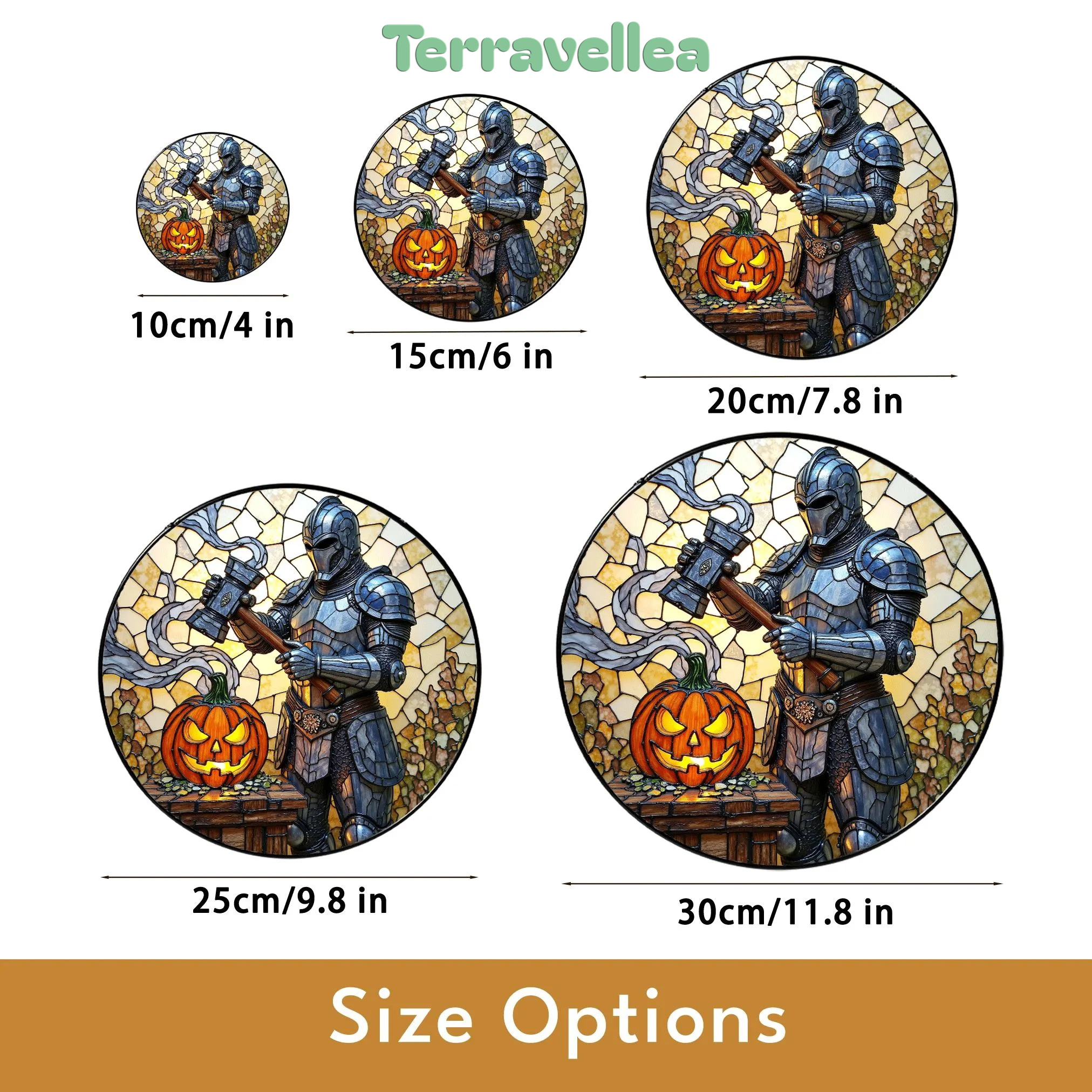 Suncatcher Stained Glass Knight With Pumpkin Halloween Gift - image 10