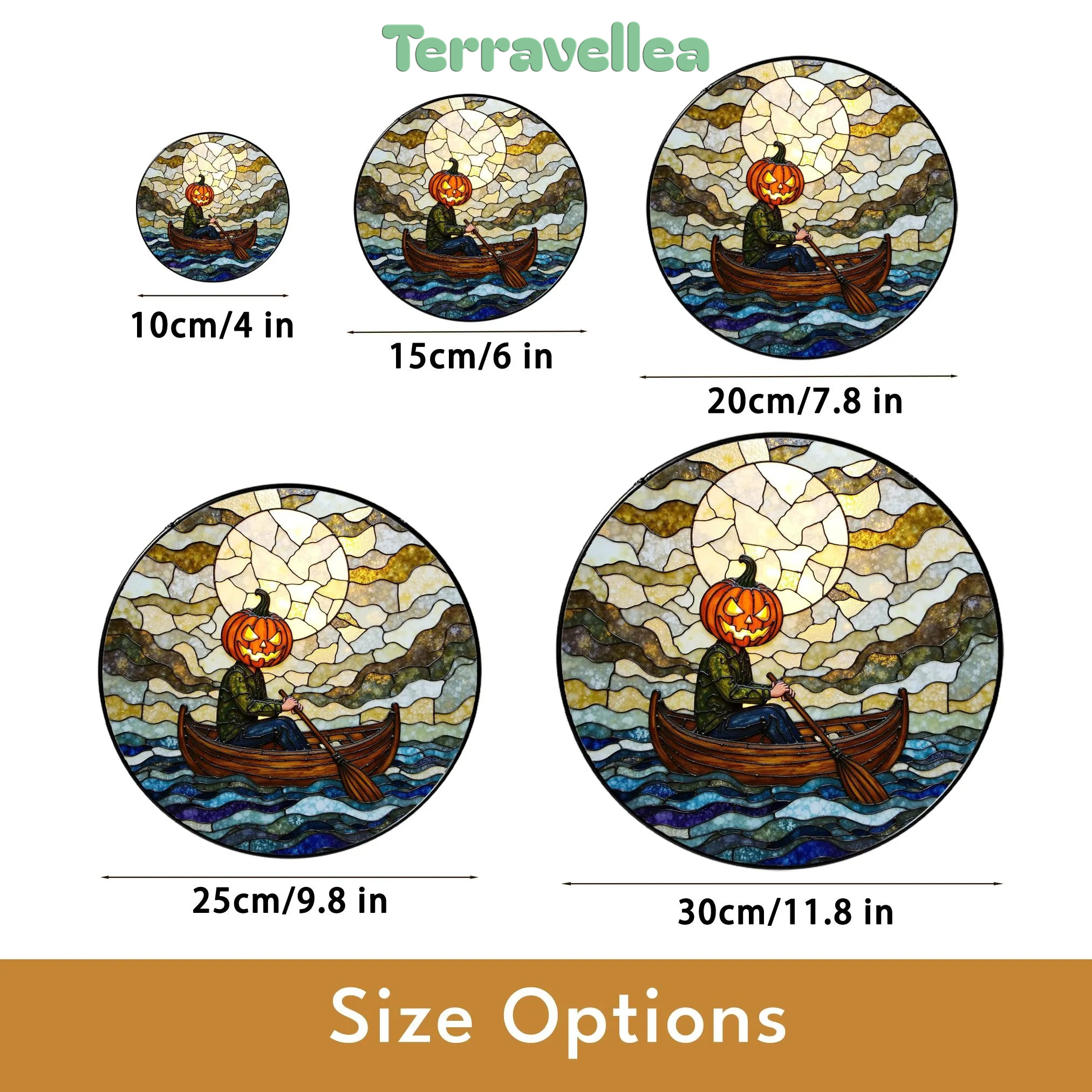 Suncatcher Stained Glass Pumpkin Head Rowing Boat Halloween Gift - image 10