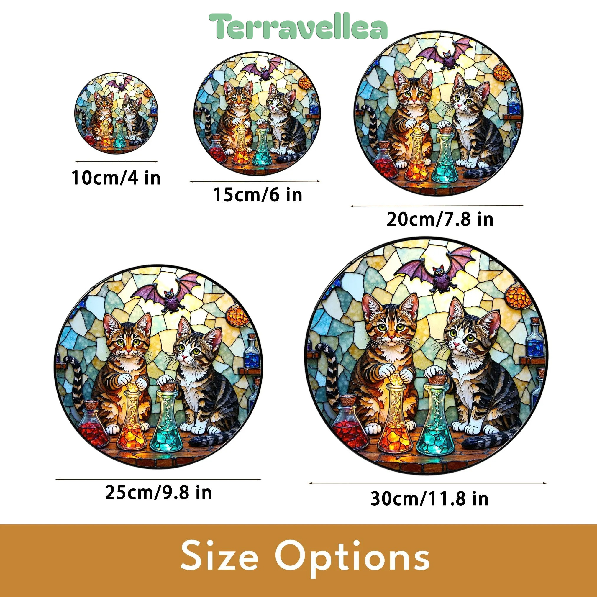 Suncatcher Stained Glass Tabby Cats With Potions Halloween Gift - image 10