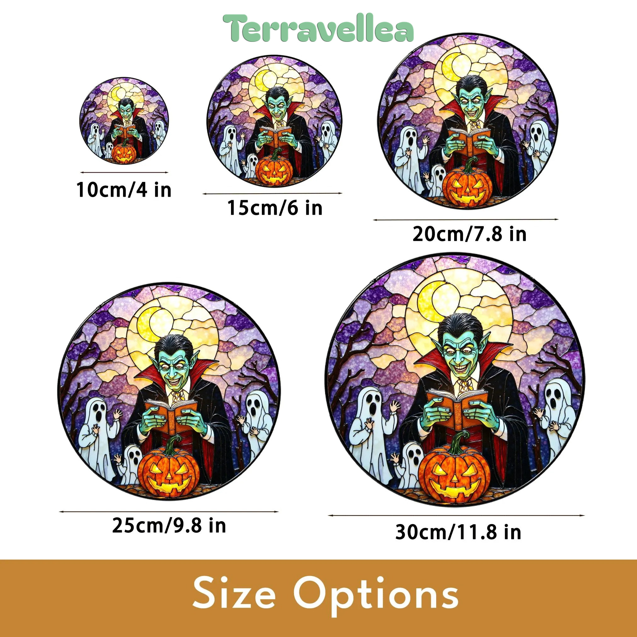 Suncatcher Stained Glass Vampire Reading Pumpkin Halloween Gift - image 10