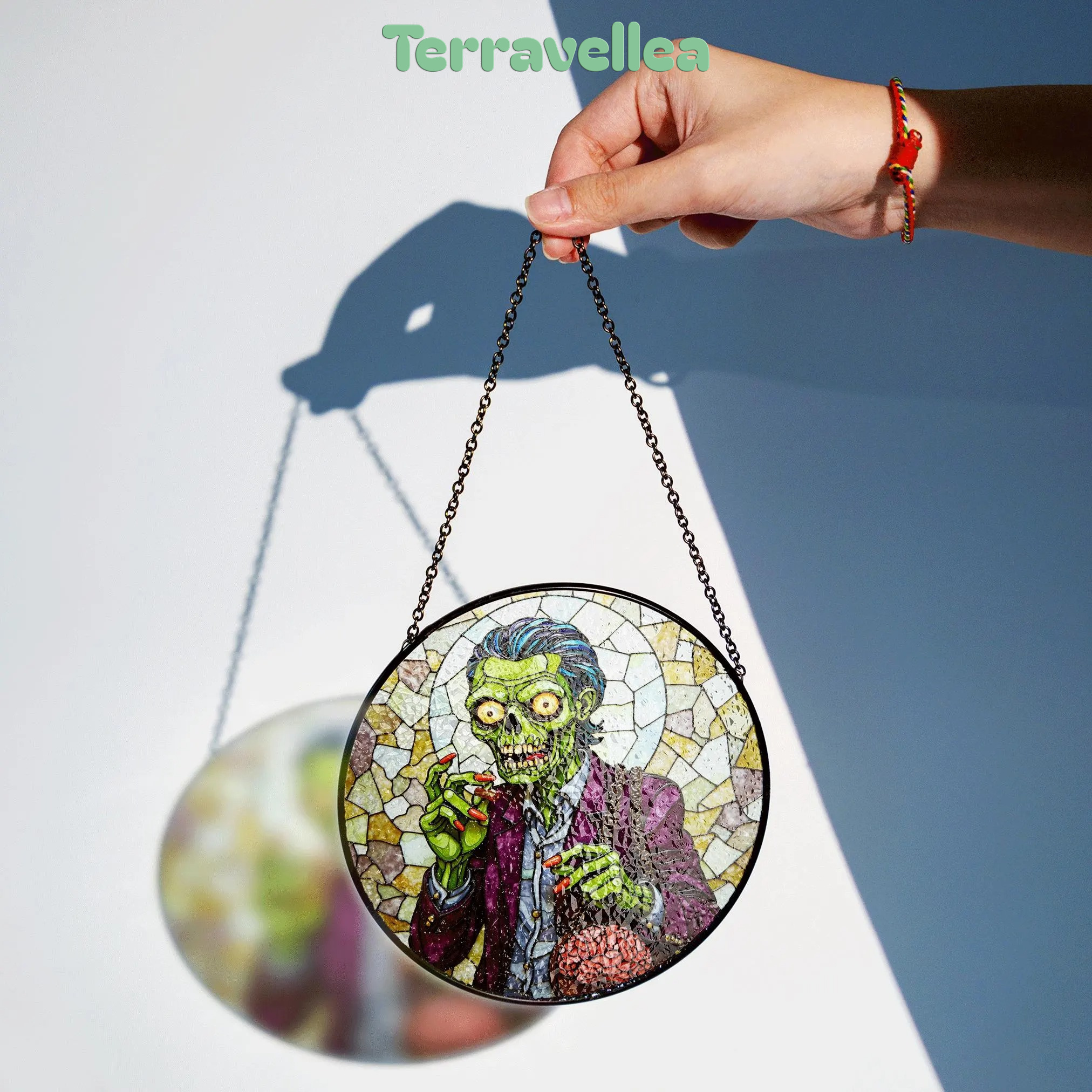 Suncatcher Stained Glass Zombie Holding Brain Halloween Gift for Horror Lover - image 2