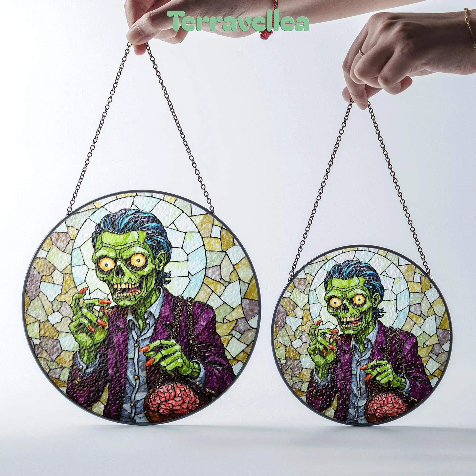 Suncatcher Stained Glass Zombie Holding Brain Halloween Gift for Horror Lover - image 7